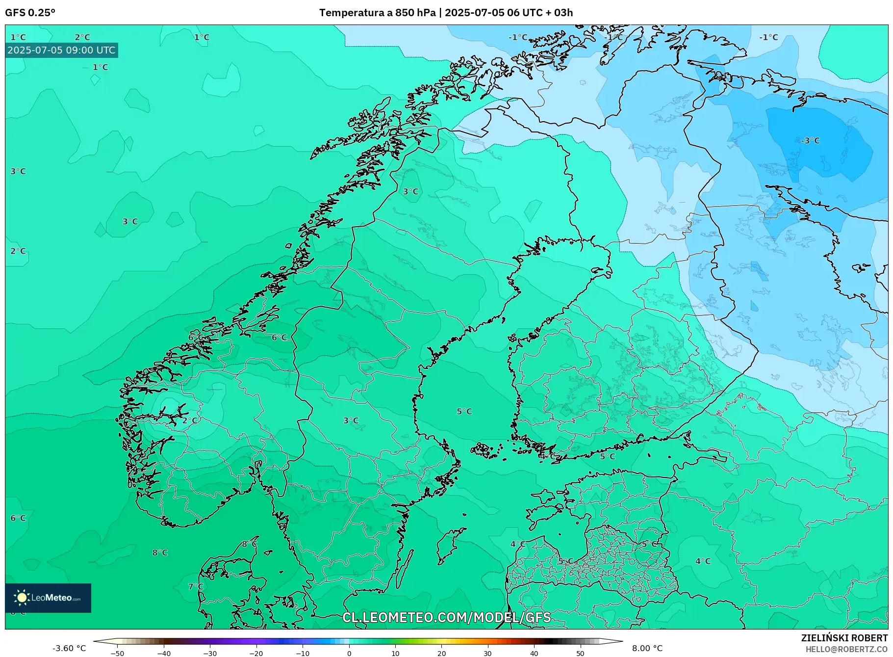 GFS model - Escandinavia, Temperatura a 850 hPa GFS model - Escandinavia, Temperatura a 850 hPa
