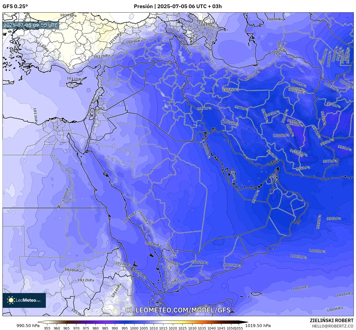 GFS model - Oriente Medio, Presión GFS model - Oriente Medio, Presión