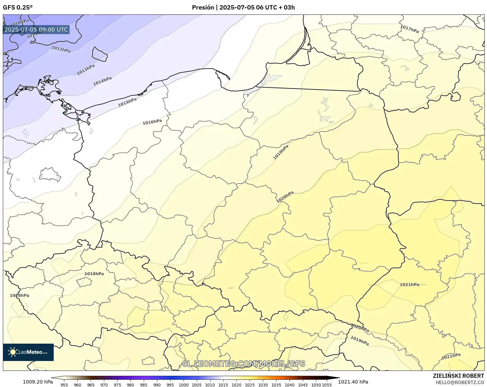 GFS model - Polonia, Presión GFS model - Polonia, Presión