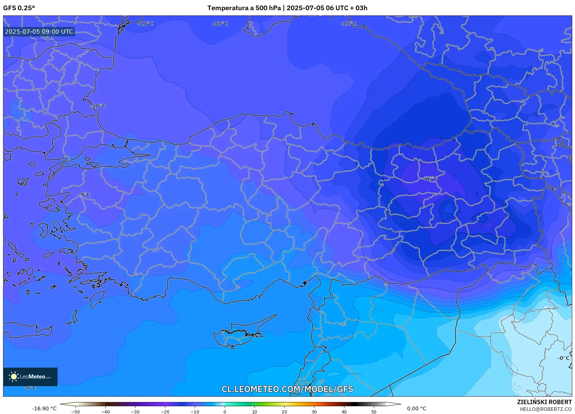 GFS model - Turquía, Temperatura a 500 hPa GFS model - Turquía, Temperatura a 500 hPa