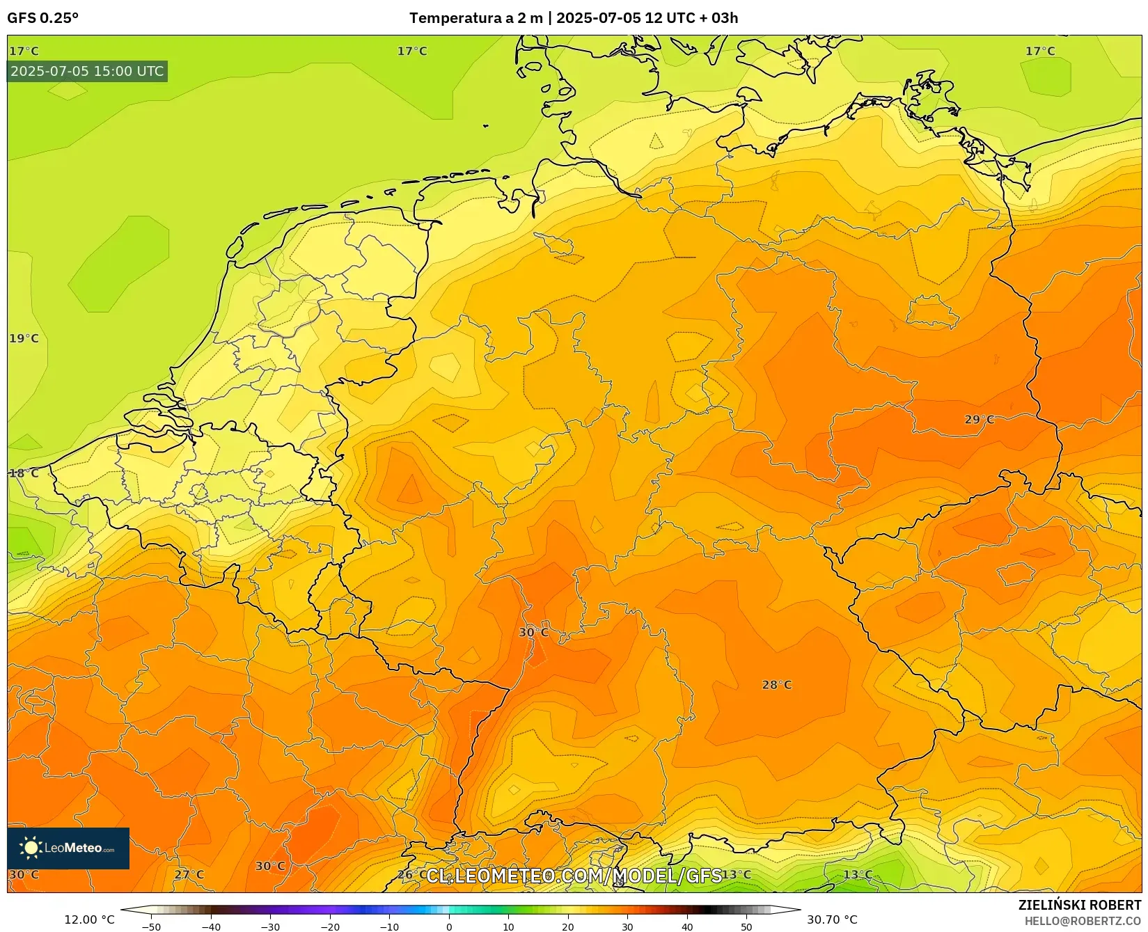 GFS model - Alemania, Temperatura a 2 m GFS model - Alemania, Temperatura a 2 m