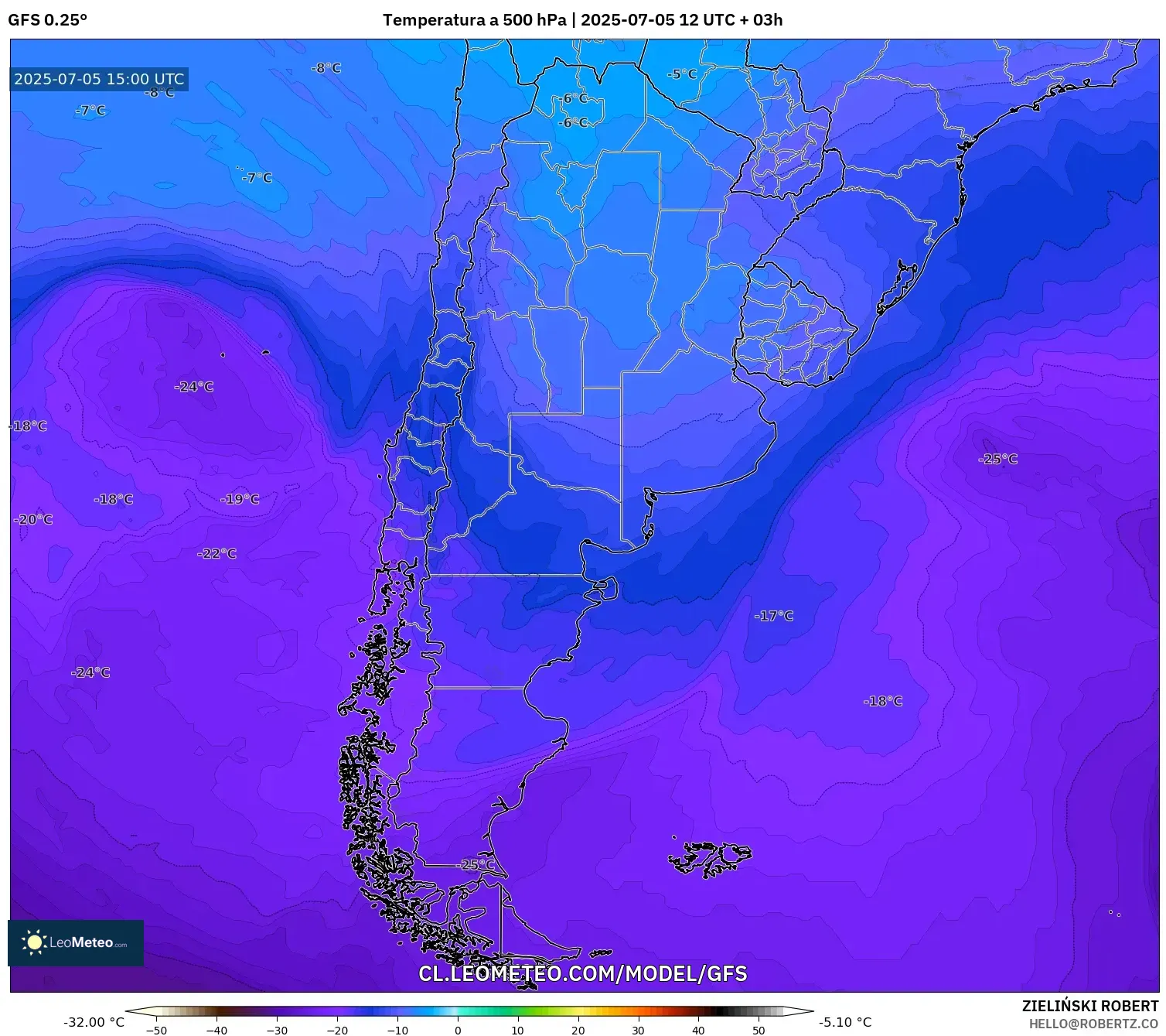 GFS model - Argentina, Temperatura a 500 hPa GFS model - Argentina, Temperatura a 500 hPa