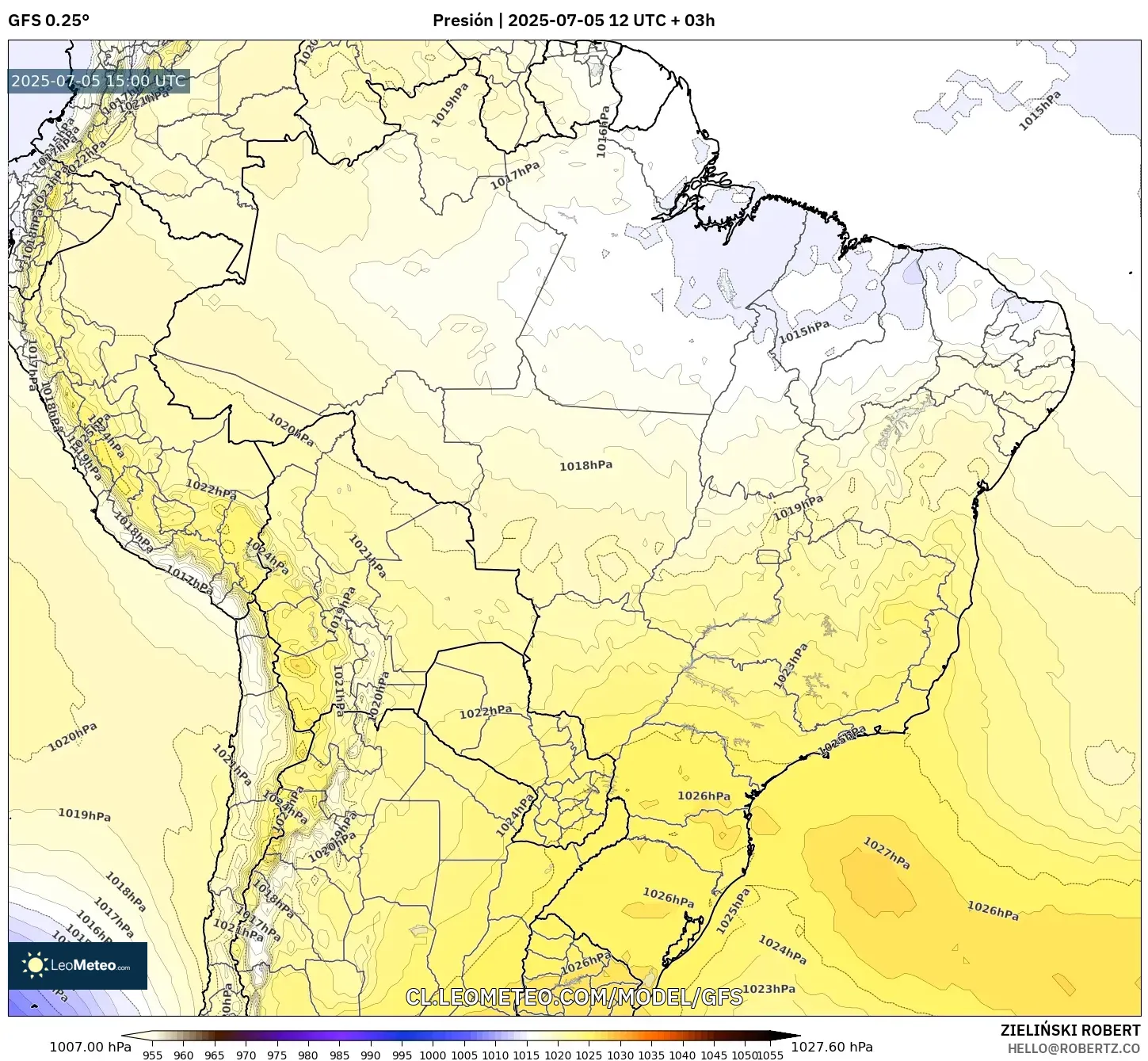 GFS model - Brasil, Presión GFS model - Brasil, Presión