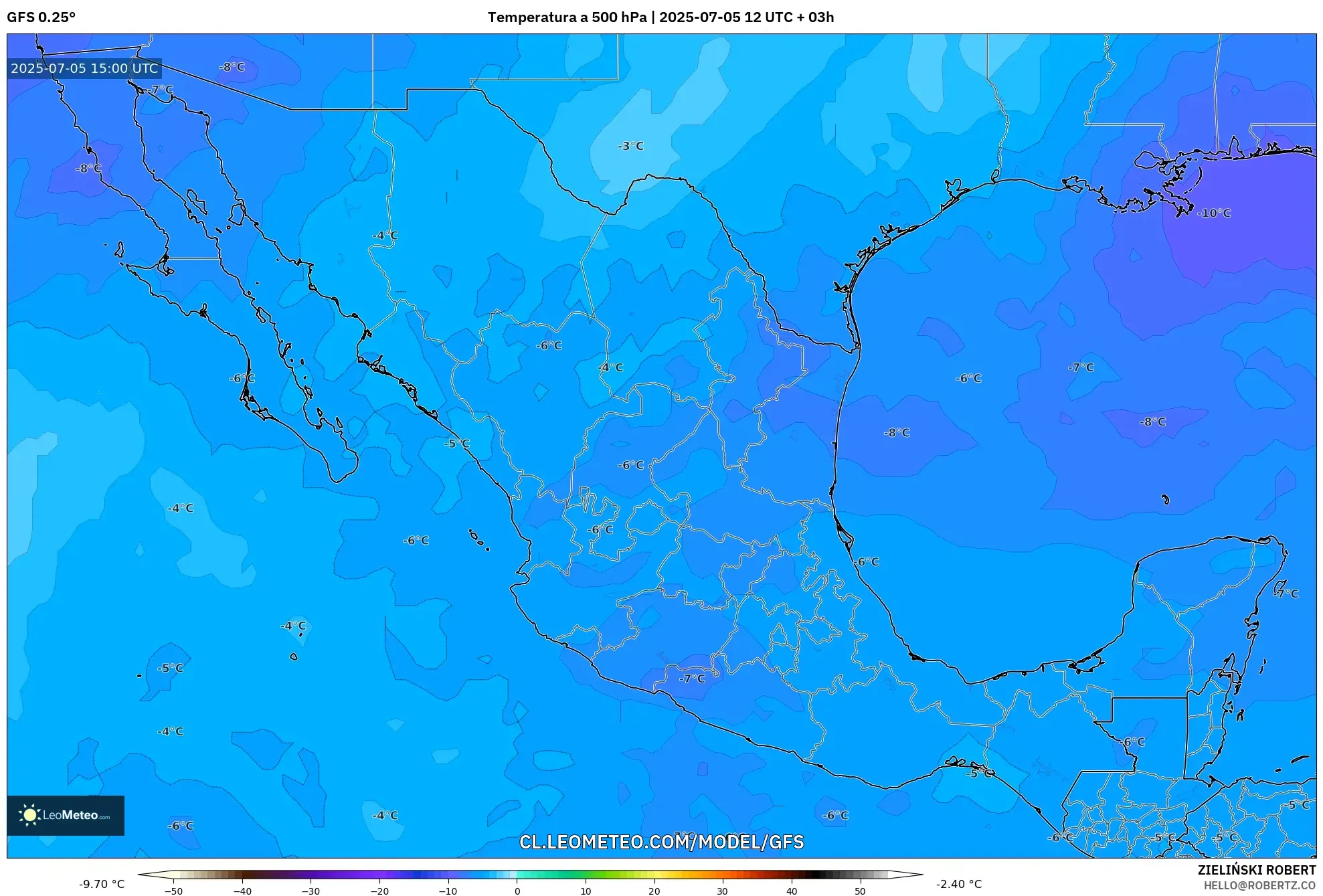 GFS model - México, Temperatura a 500 hPa GFS model - México, Temperatura a 500 hPa