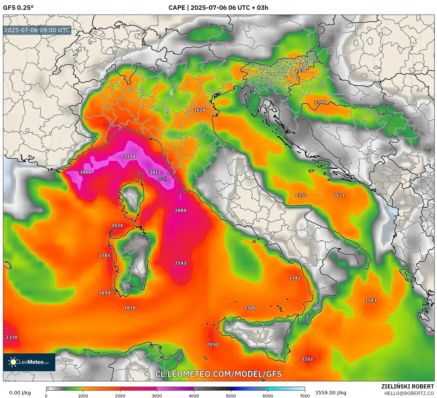 GFS model - Italia, CAPE GFS model - Italia, CAPE