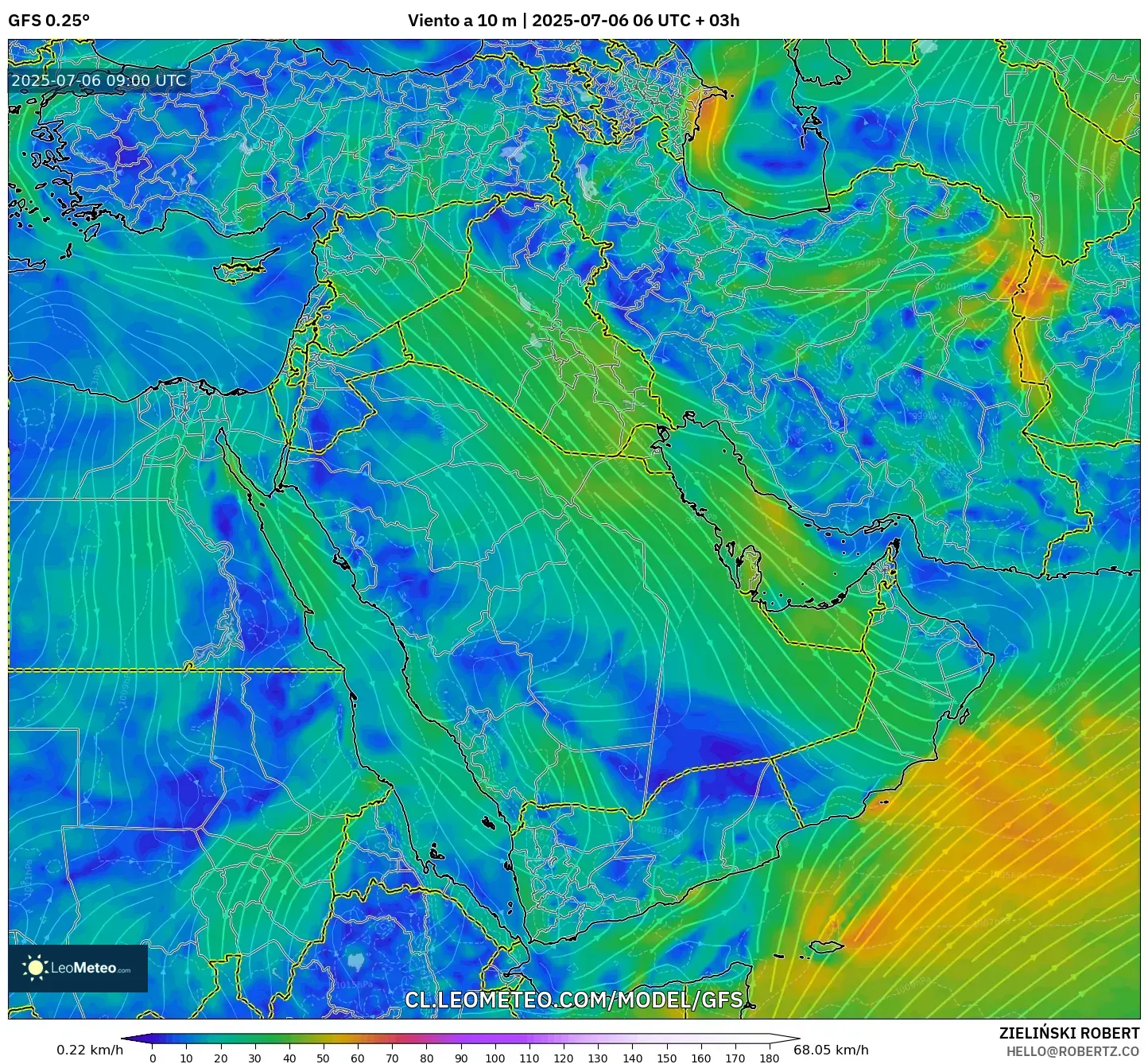 GFS model - Oriente Medio, Viento a 10 m GFS model - Oriente Medio, Viento a 10 m