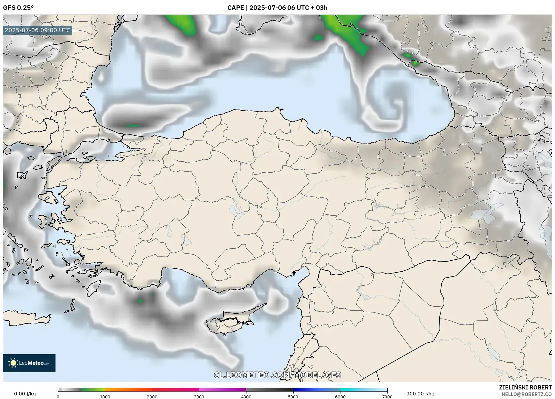 GFS model - Turquía, CAPE GFS model - Turquía, CAPE