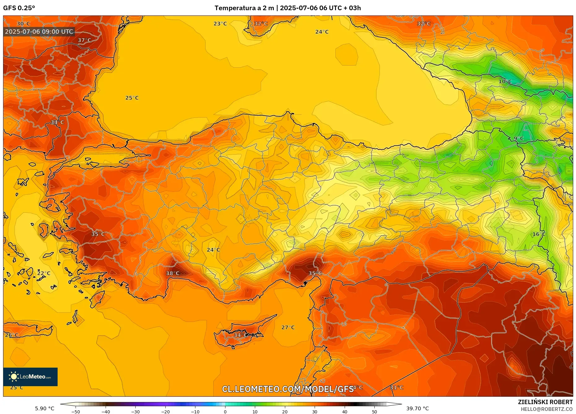 GFS model - Turquía, Temperatura a 2 m GFS model - Turquía, Temperatura a 2 m