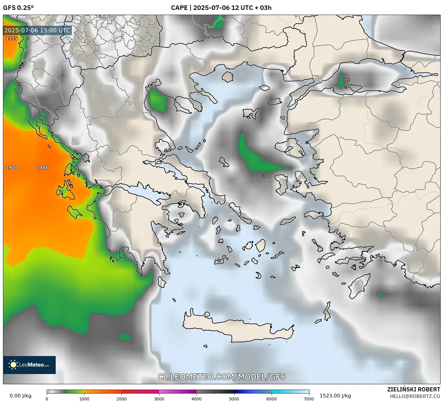 GFS model - Grecia, CAPE GFS model - Grecia, CAPE