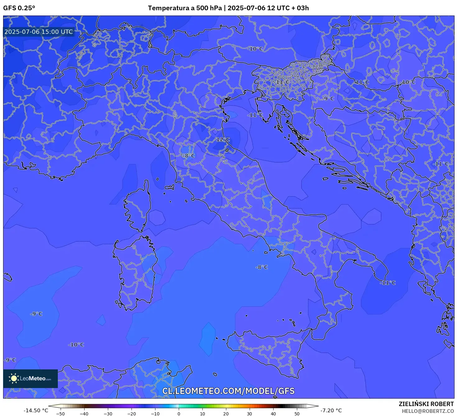 GFS model - Italia, Temperatura a 500 hPa GFS model - Italia, Temperatura a 500 hPa