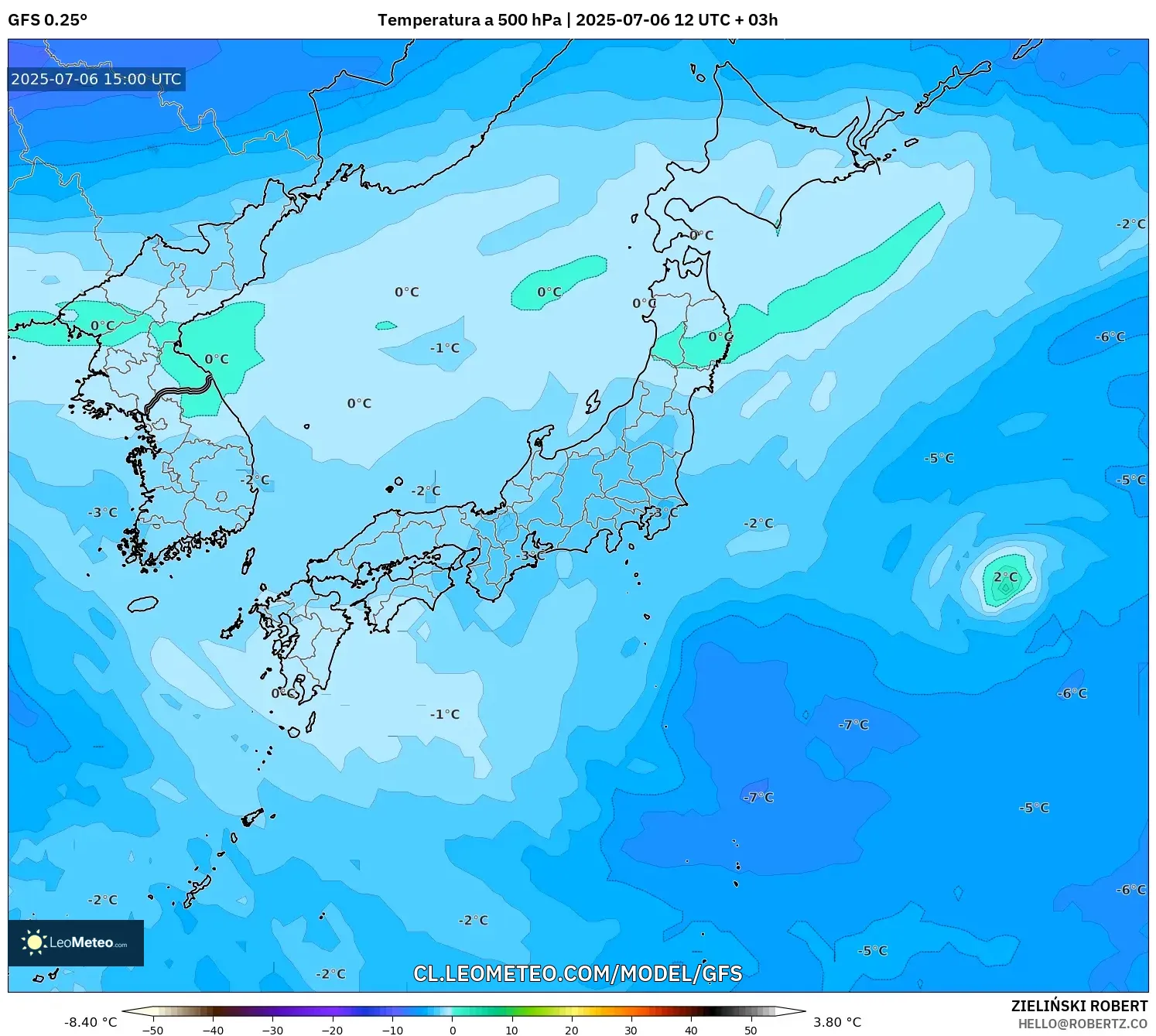 GFS model - Japón, Temperatura a 500 hPa GFS model - Japón, Temperatura a 500 hPa