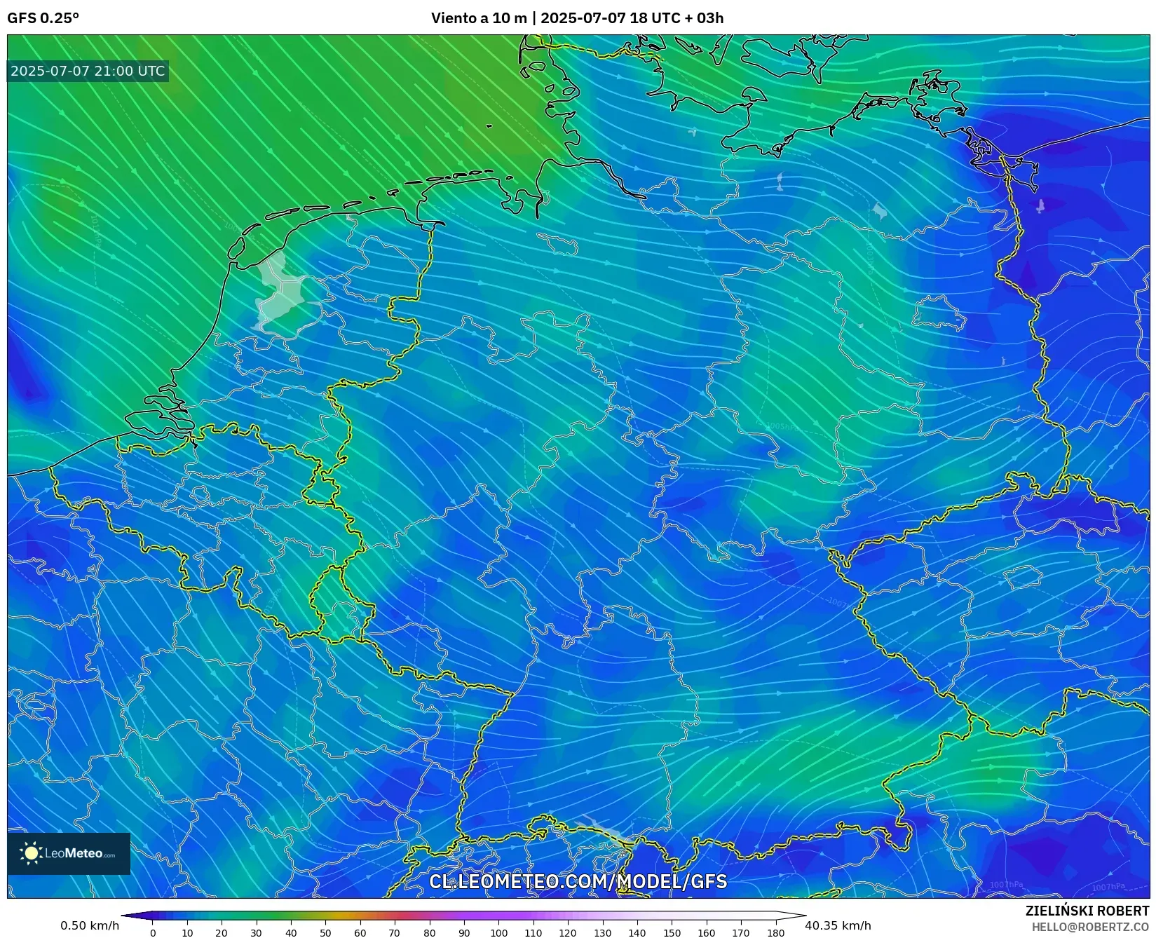 GFS model - Alemania, Viento a 10 m