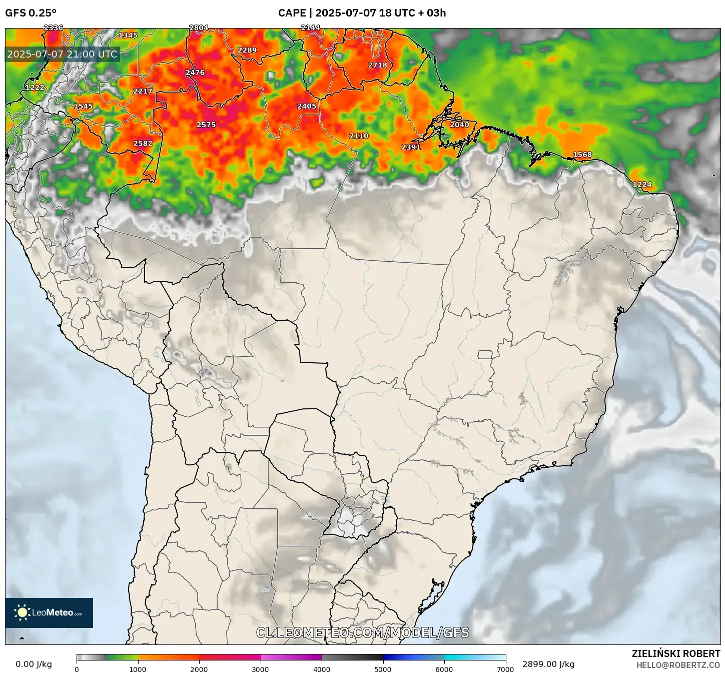 GFS model - Brasil, CAPE