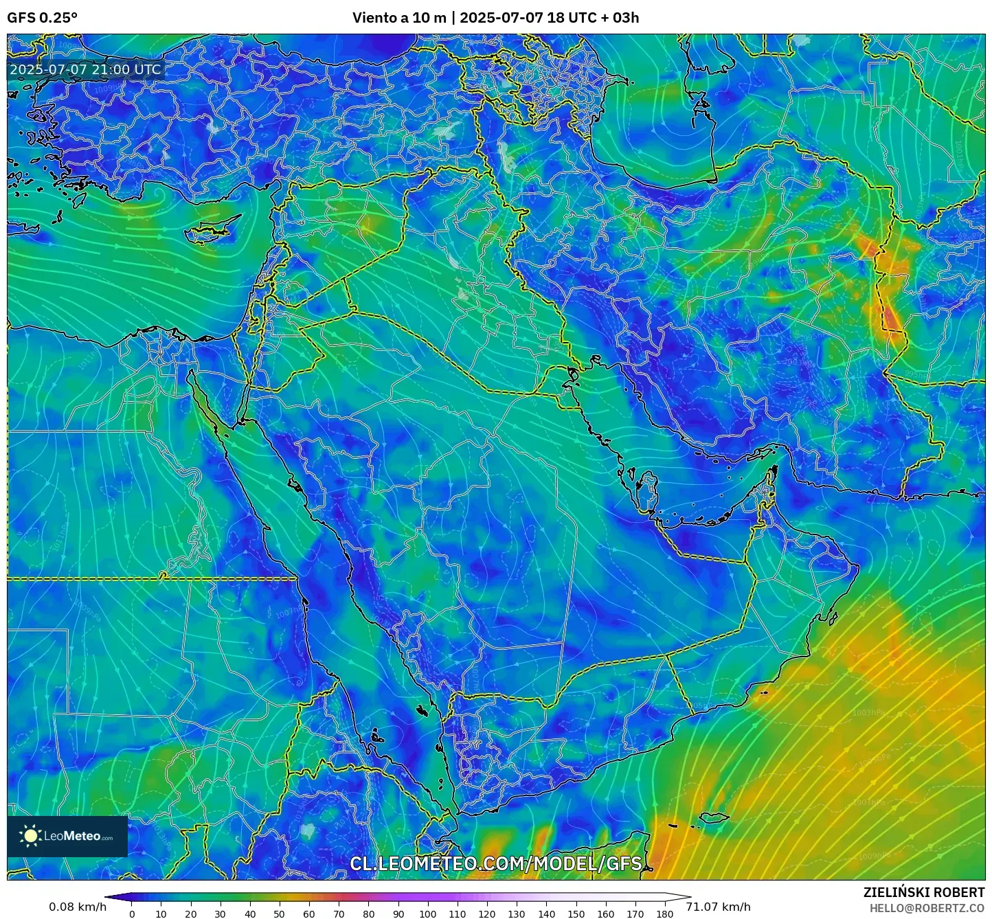 GFS model - Oriente Medio, Viento a 10 m GFS model - Oriente Medio, Viento a 10 m