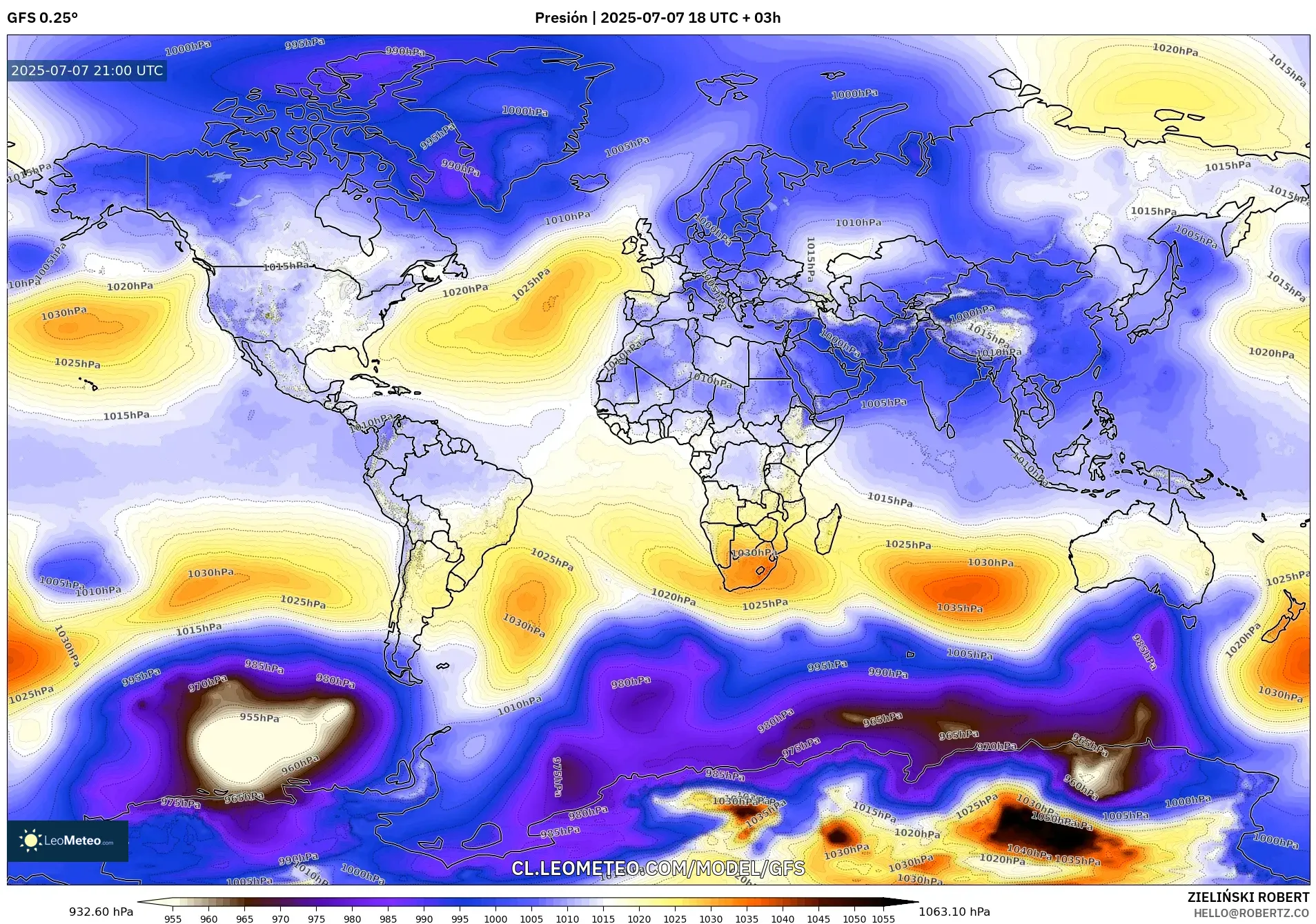 GFS model - Mundo, Presión
