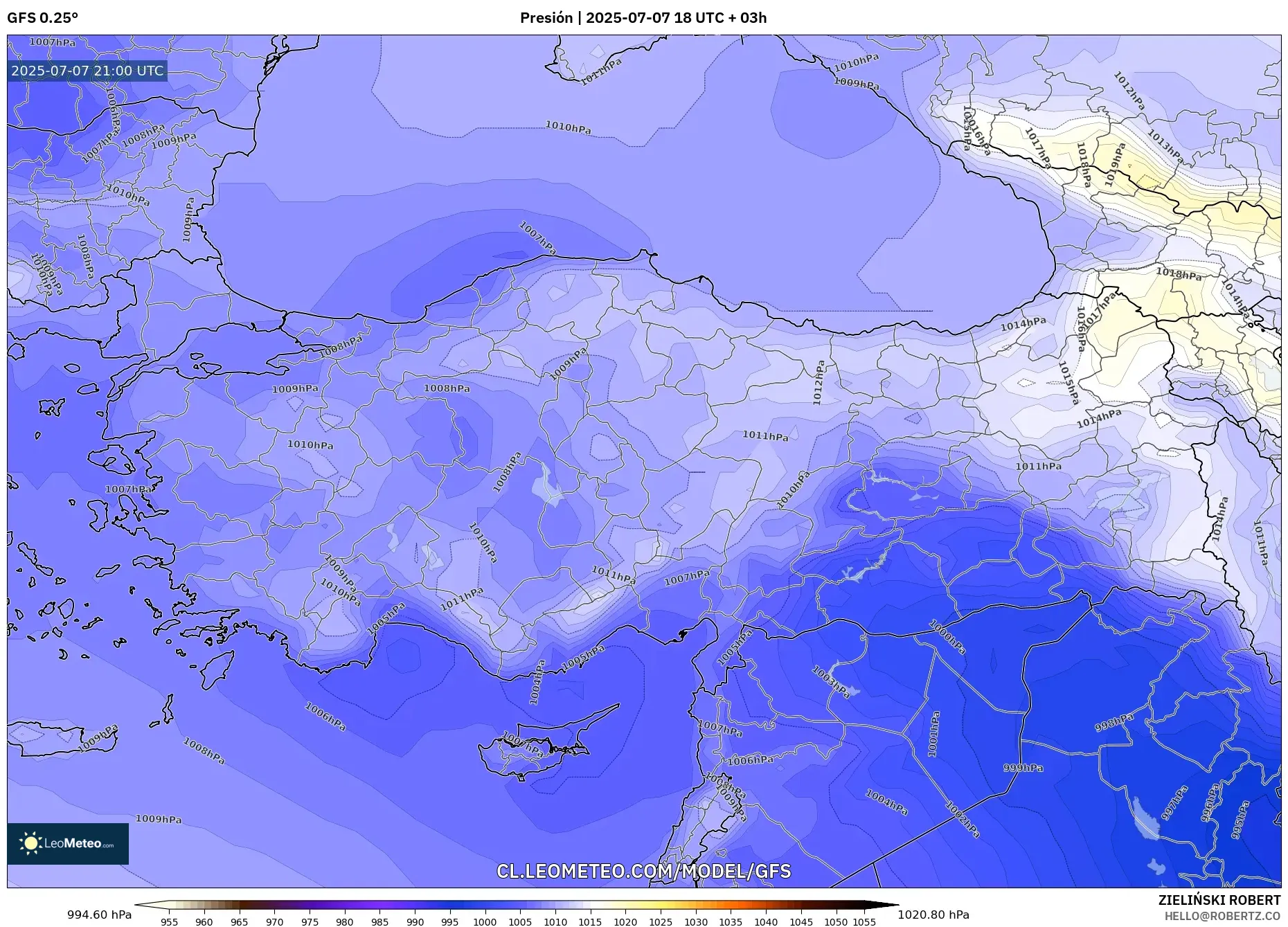 GFS model - Turquía, Presión GFS model - Turquía, Presión
