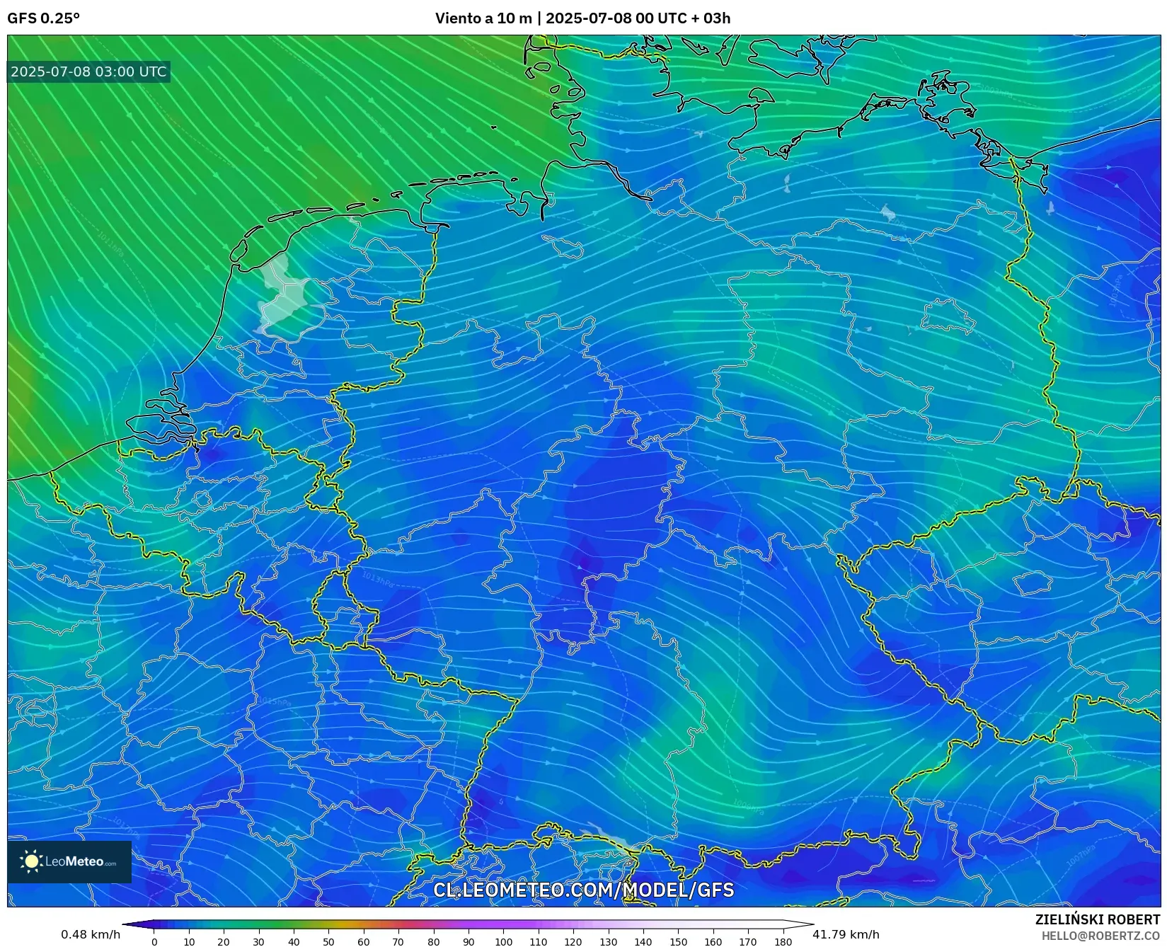 GFS model - Alemania, Viento a 10 m