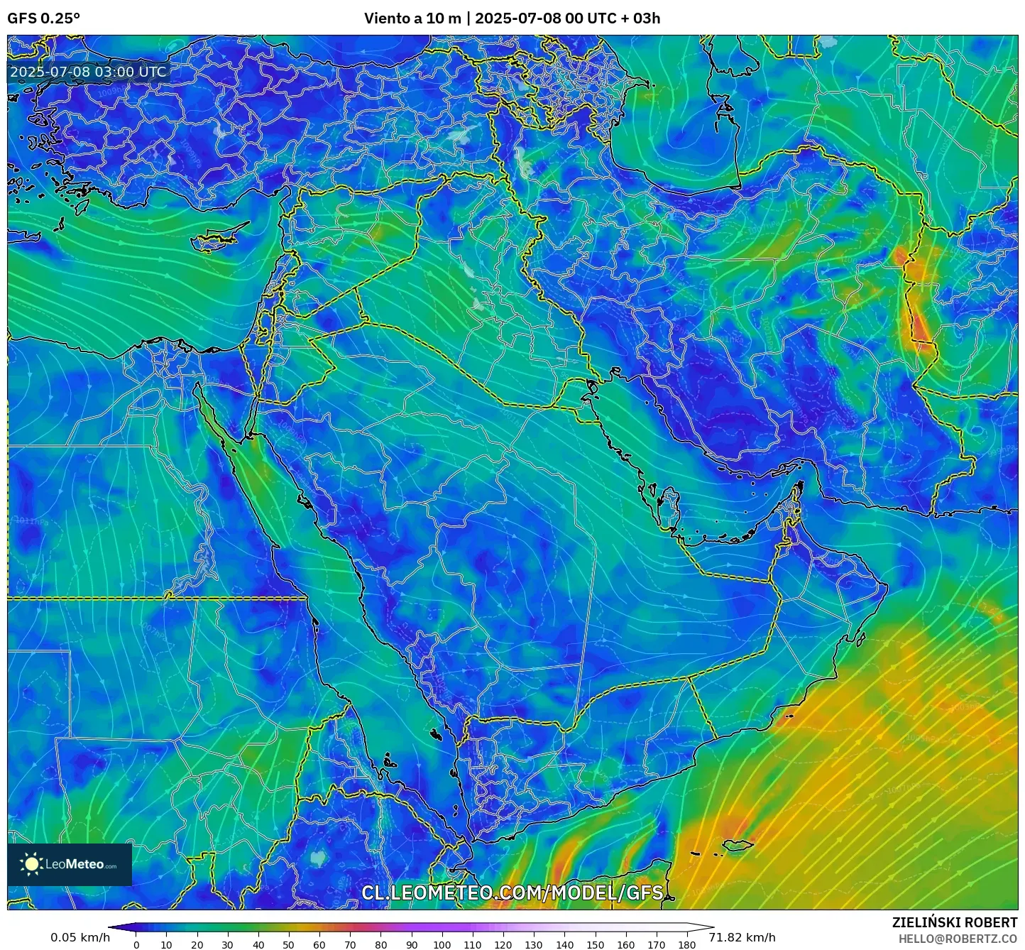 GFS model - Oriente Medio, Viento a 10 m GFS model - Oriente Medio, Viento a 10 m