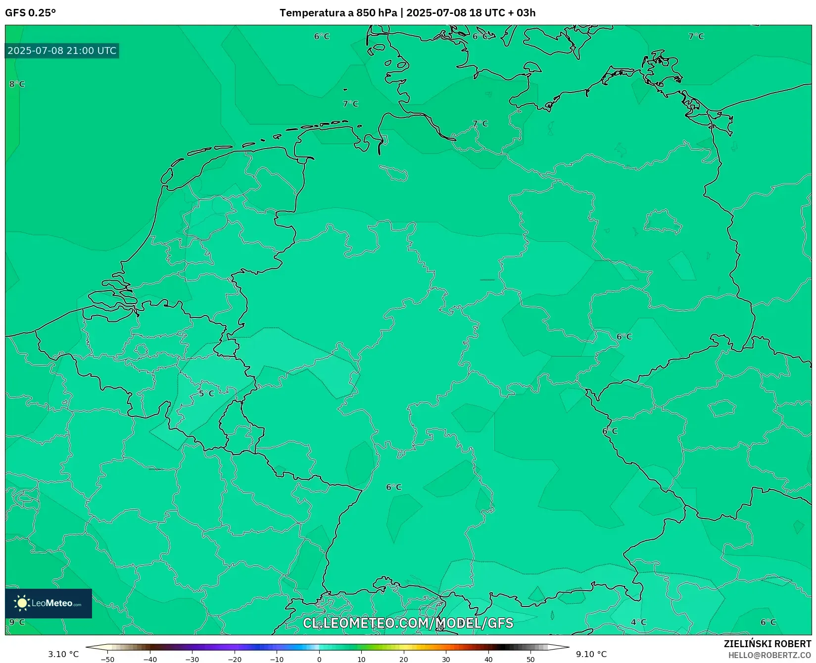 GFS model - Alemania, Temperatura a 850 hPa GFS model - Alemania, Temperatura a 850 hPa