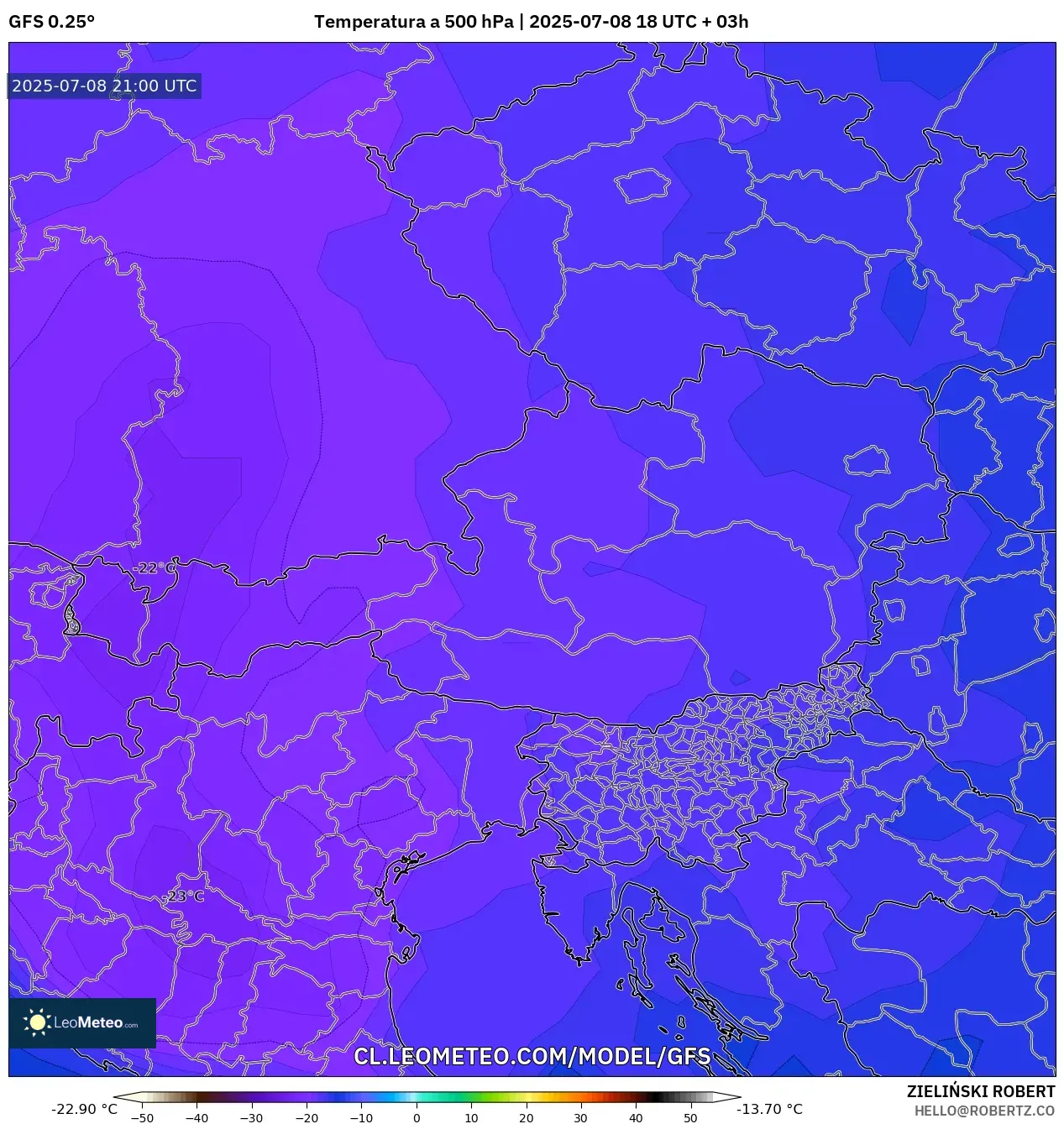 GFS model - Austria, Temperatura a 500 hPa GFS model - Austria, Temperatura a 500 hPa