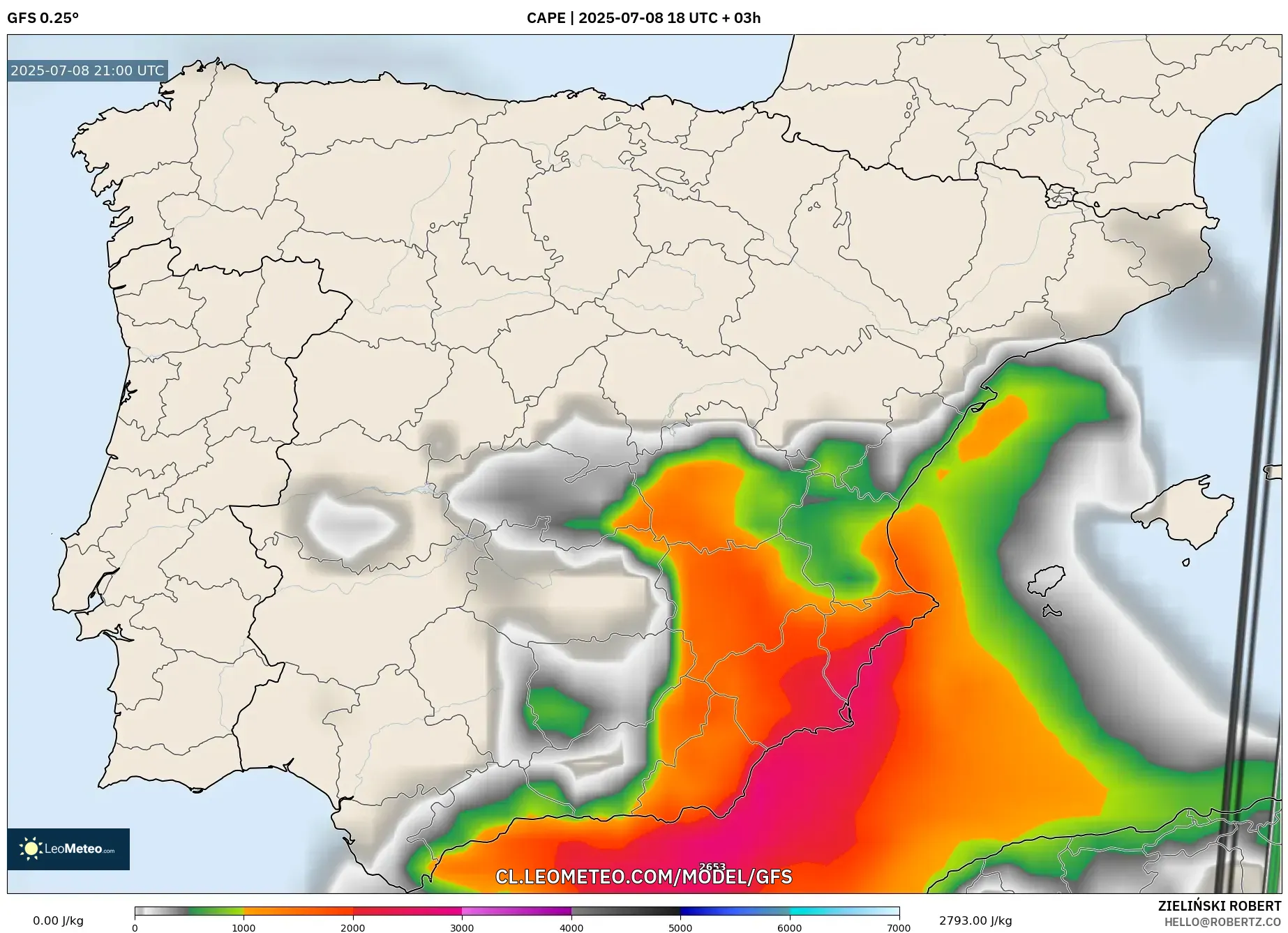 GFS model - España, CAPE GFS model - España, CAPE