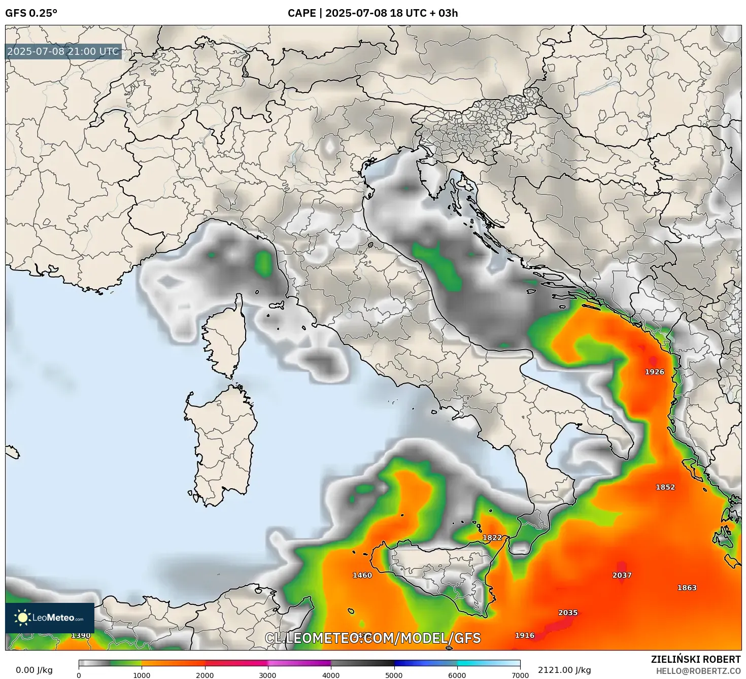 GFS model - Italia, CAPE GFS model - Italia, CAPE