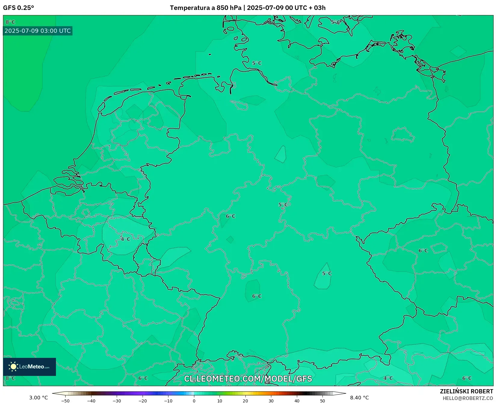 GFS model - Alemania, Temperatura a 850 hPa GFS model - Alemania, Temperatura a 850 hPa