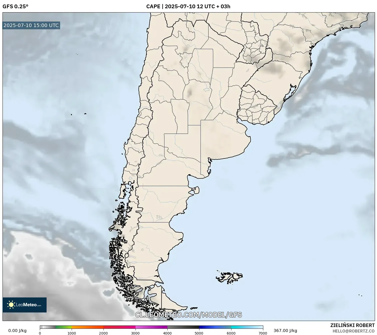 GFS model - Argentina, CAPE GFS model - Argentina, CAPE