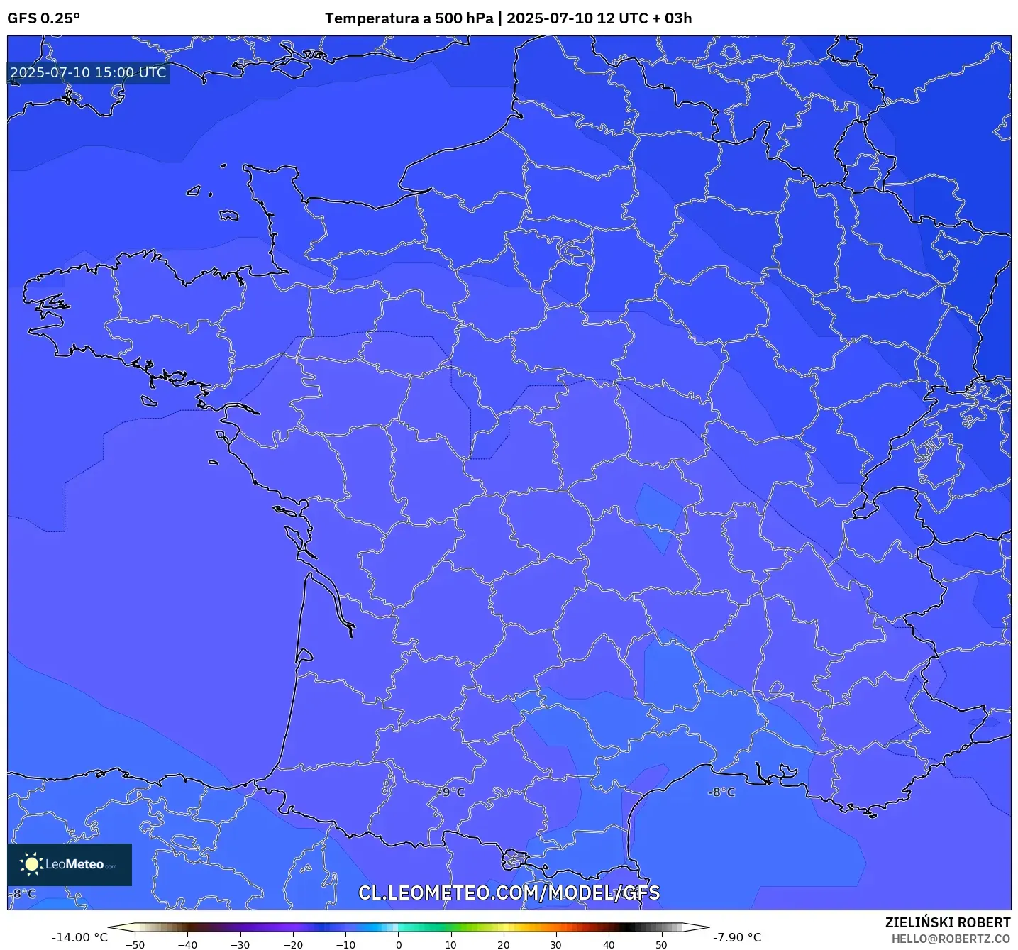 GFS model - Francia, Temperatura a 500 hPa GFS model - Francia, Temperatura a 500 hPa