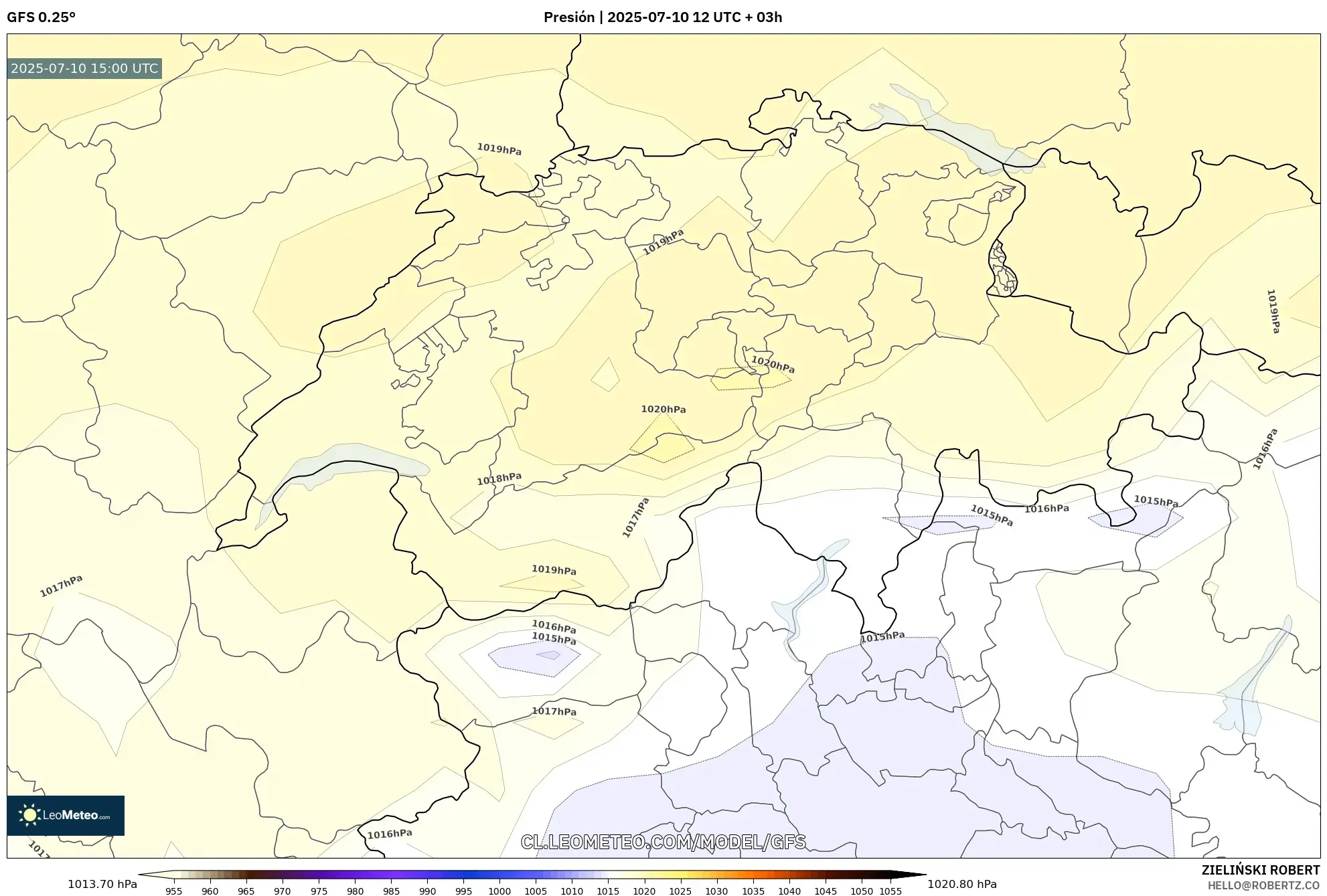 GFS model - Suiza, Presión GFS model - Suiza, Presión