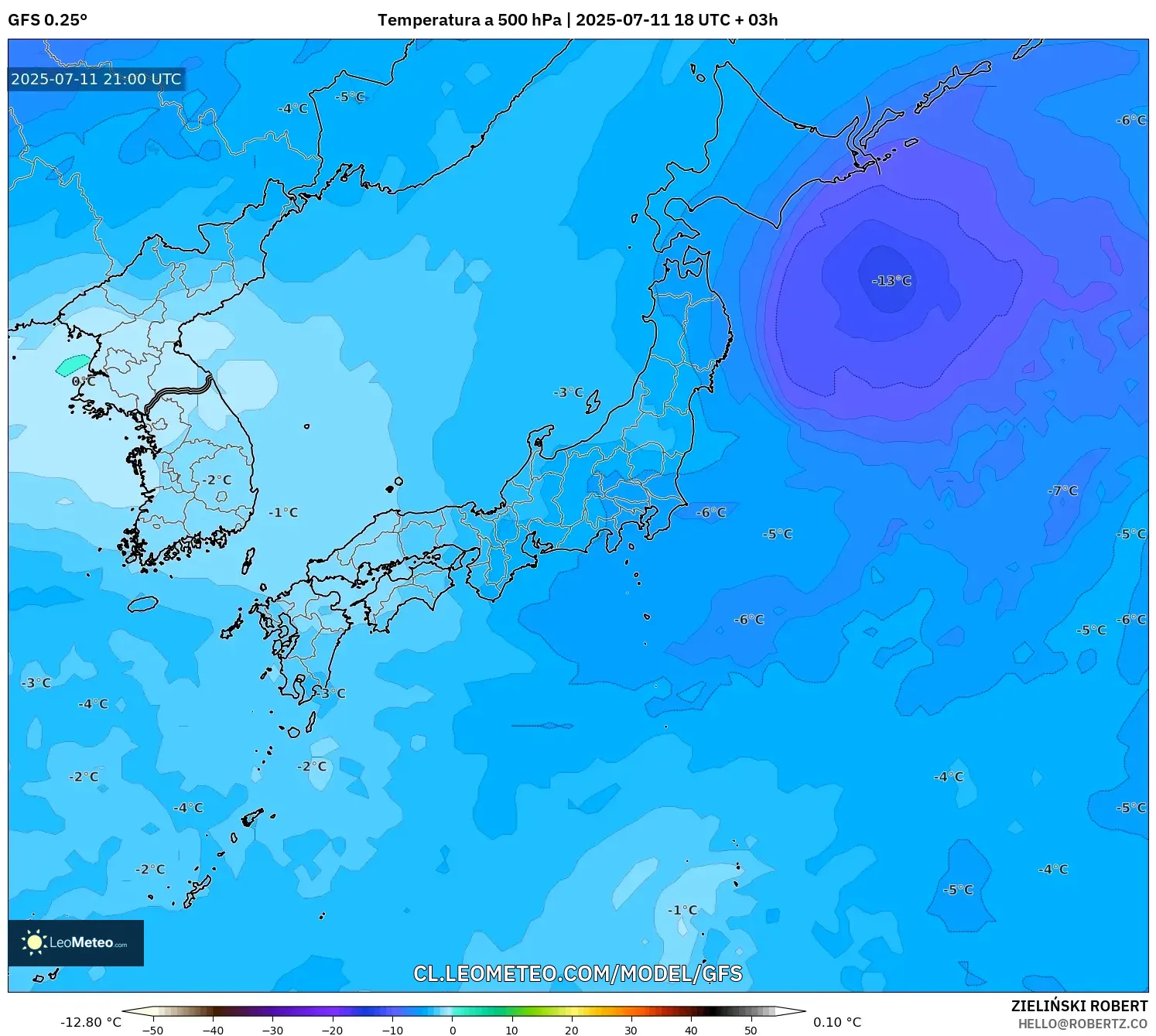 GFS model - Japón, Temperatura a 500 hPa GFS model - Japón, Temperatura a 500 hPa
