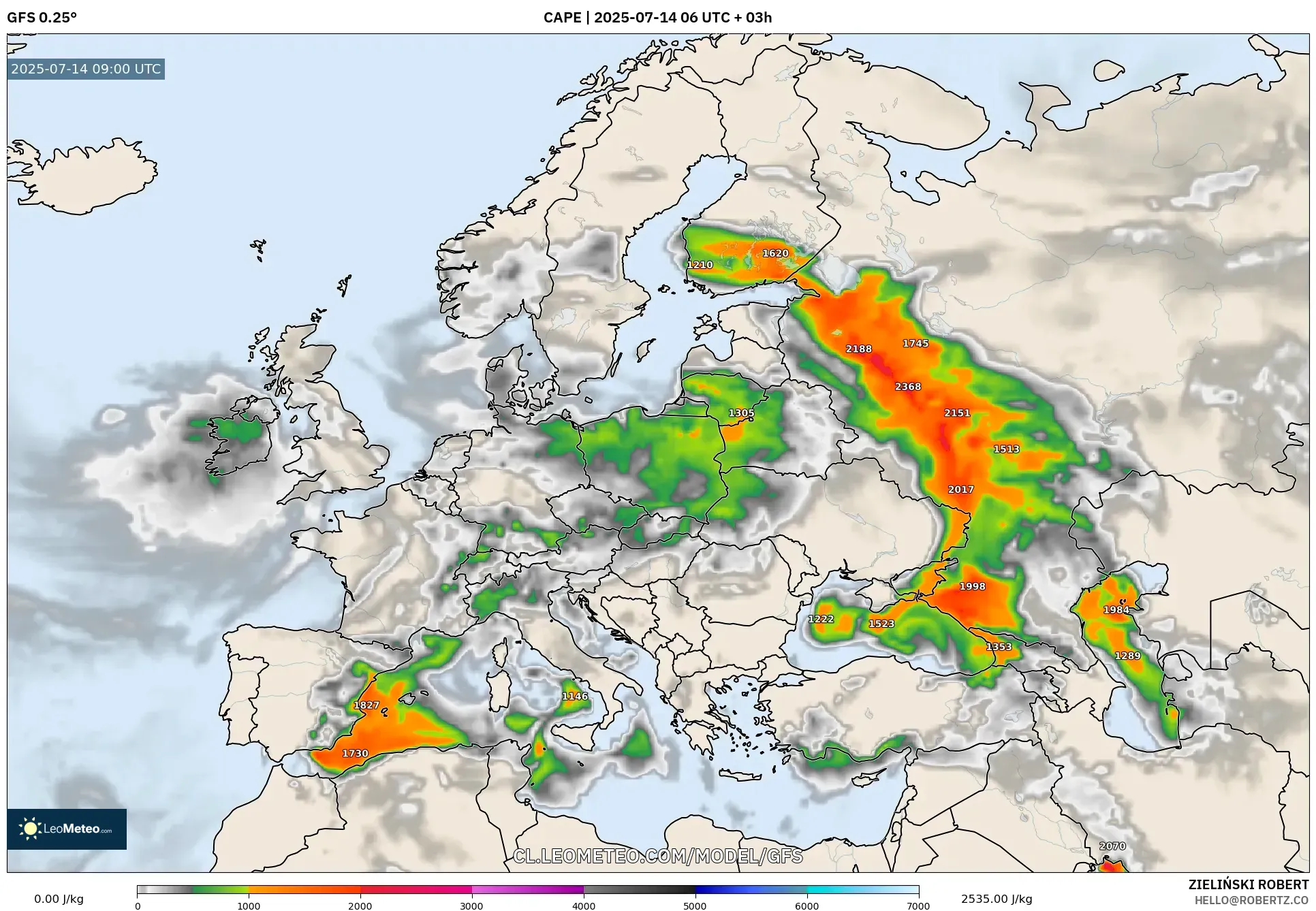 GFS model - Europa, CAPE GFS model - Europa, CAPE