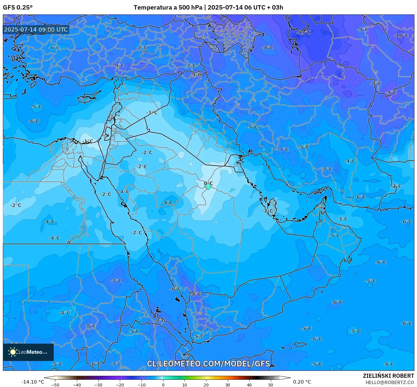 GFS model - Oriente Medio, Temperatura a 500 hPa GFS model - Oriente Medio, Temperatura a 500 hPa