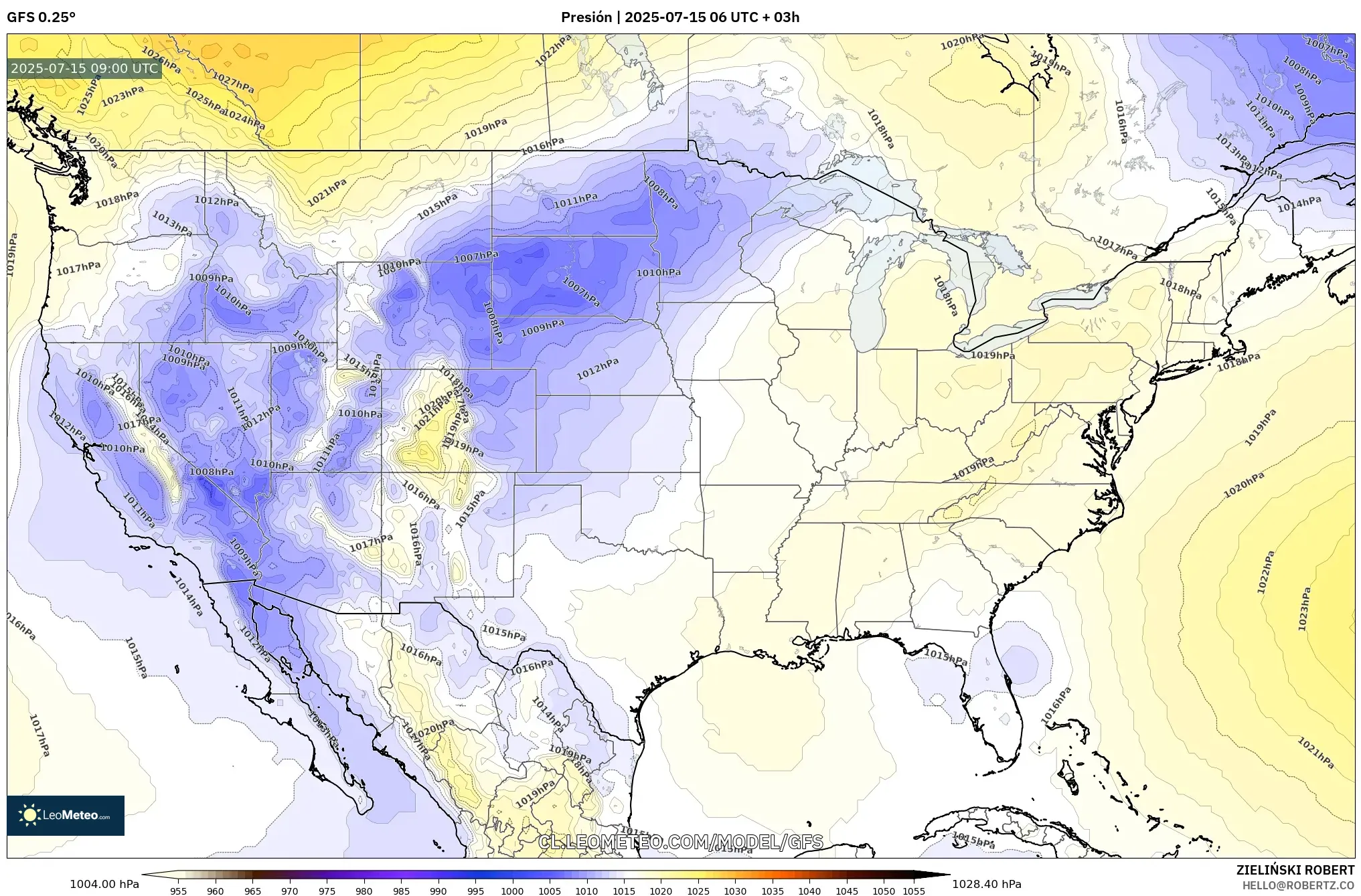 GFS model - Estados Unidos, Presión GFS model - Estados Unidos, Presión