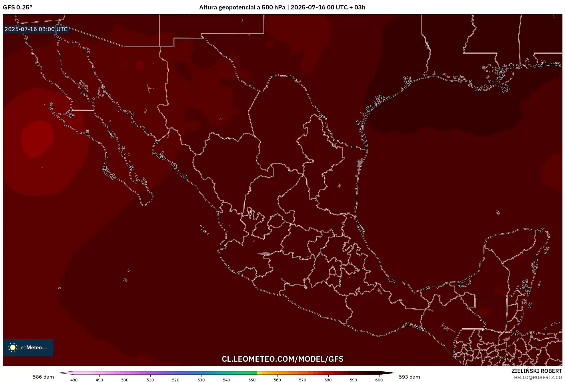GFS model - México, Altura geopotencial a 500 hPa GFS model - México, Altura geopotencial a 500 hPa