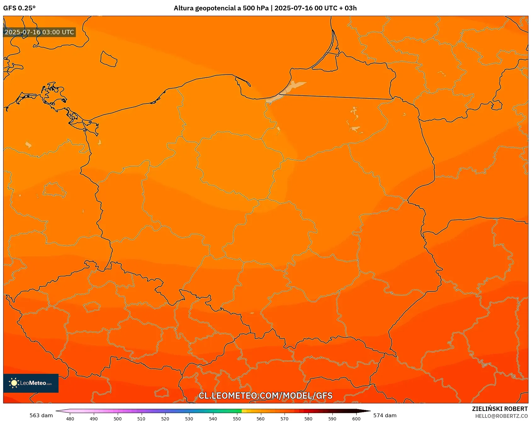 GFS model - Polonia, Altura geopotencial a 500 hPa GFS model - Polonia, Altura geopotencial a 500 hPa