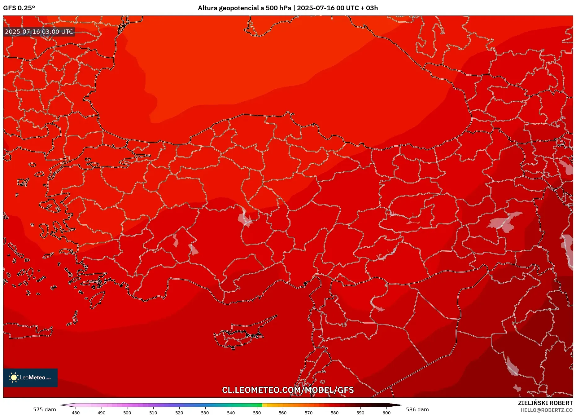 GFS model - Turquía, Altura geopotencial a 500 hPa GFS model - Turquía, Altura geopotencial a 500 hPa