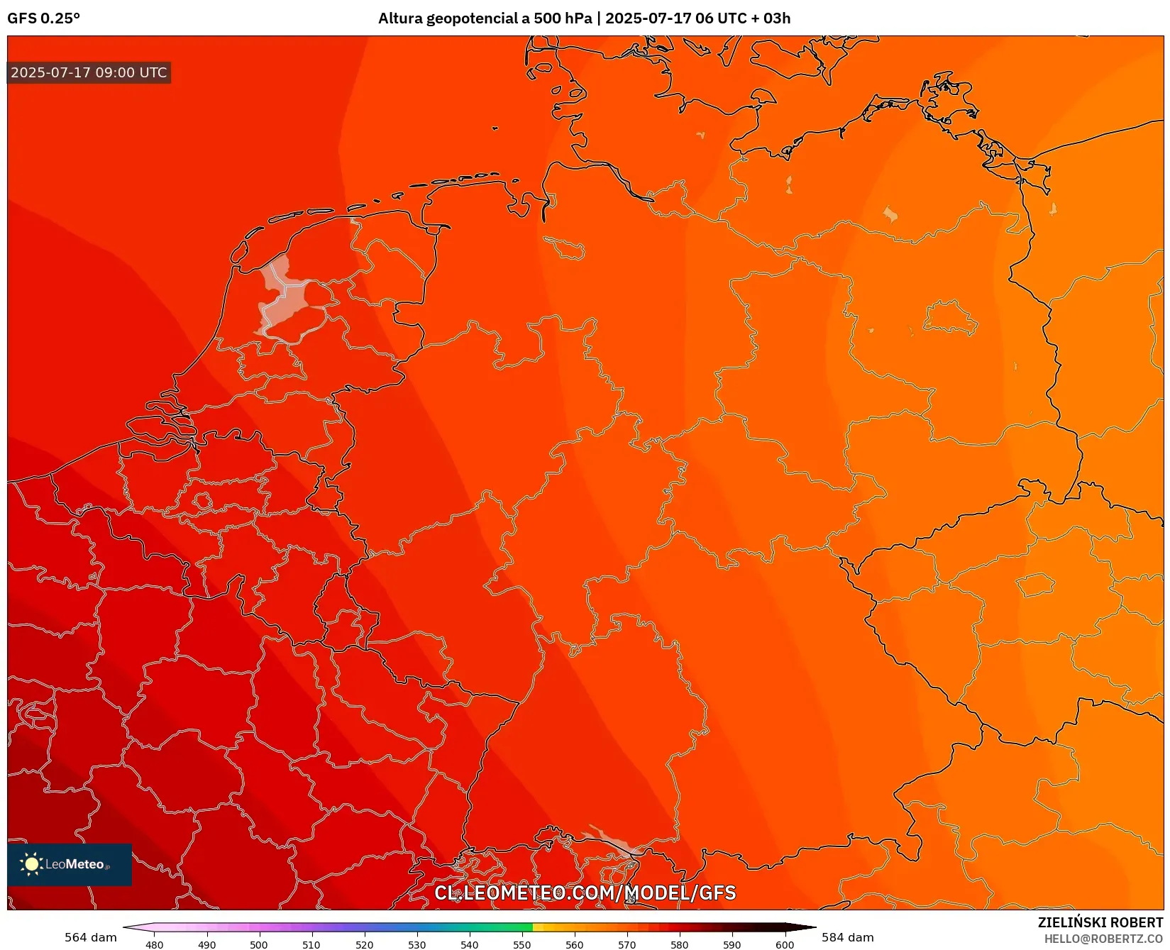 GFS model - Alemania, Altura geopotencial a 500 hPa GFS model - Alemania, Altura geopotencial a 500 hPa