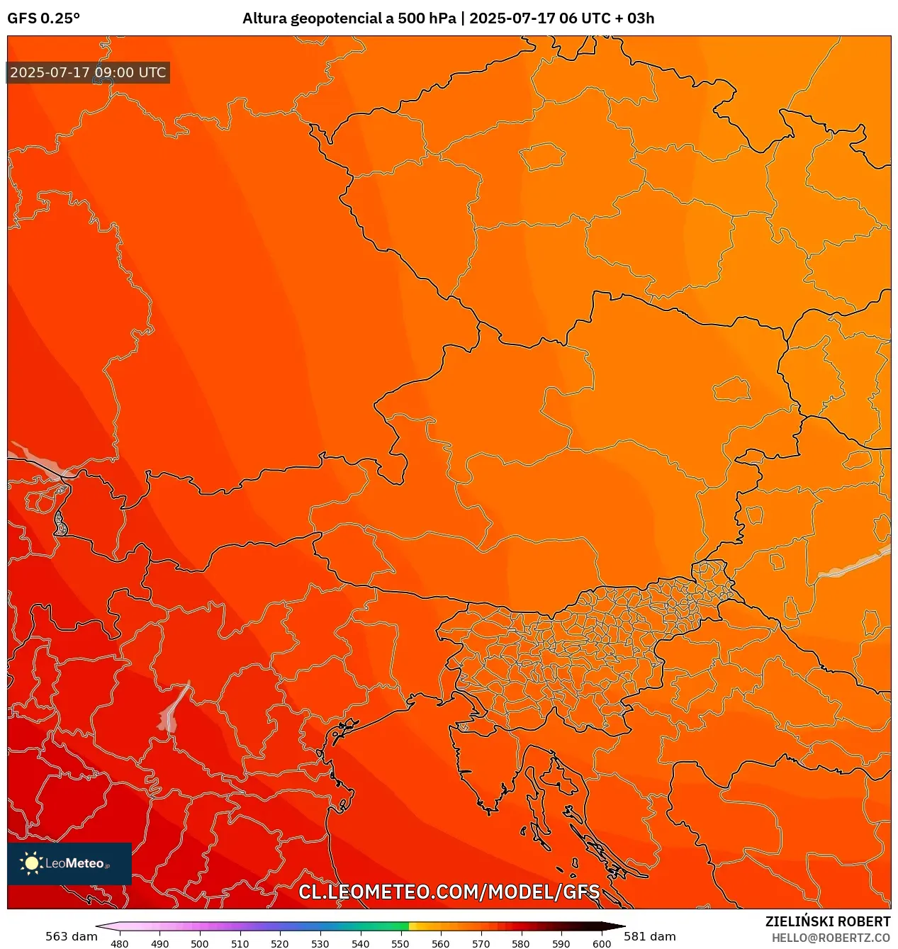GFS model - Austria, Altura geopotencial a 500 hPa GFS model - Austria, Altura geopotencial a 500 hPa