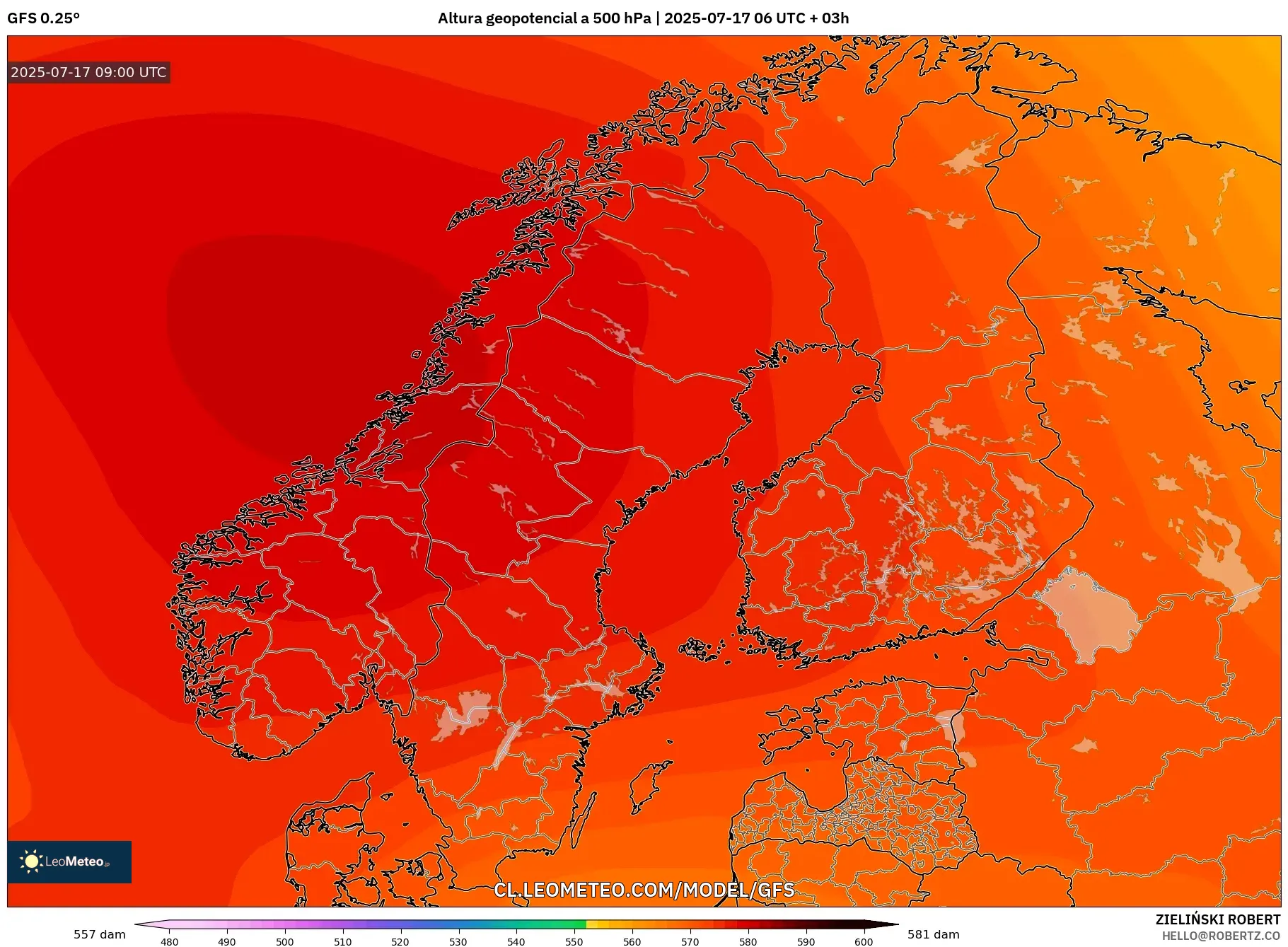 GFS model - Escandinavia, Altura geopotencial a 500 hPa GFS model - Escandinavia, Altura geopotencial a 500 hPa