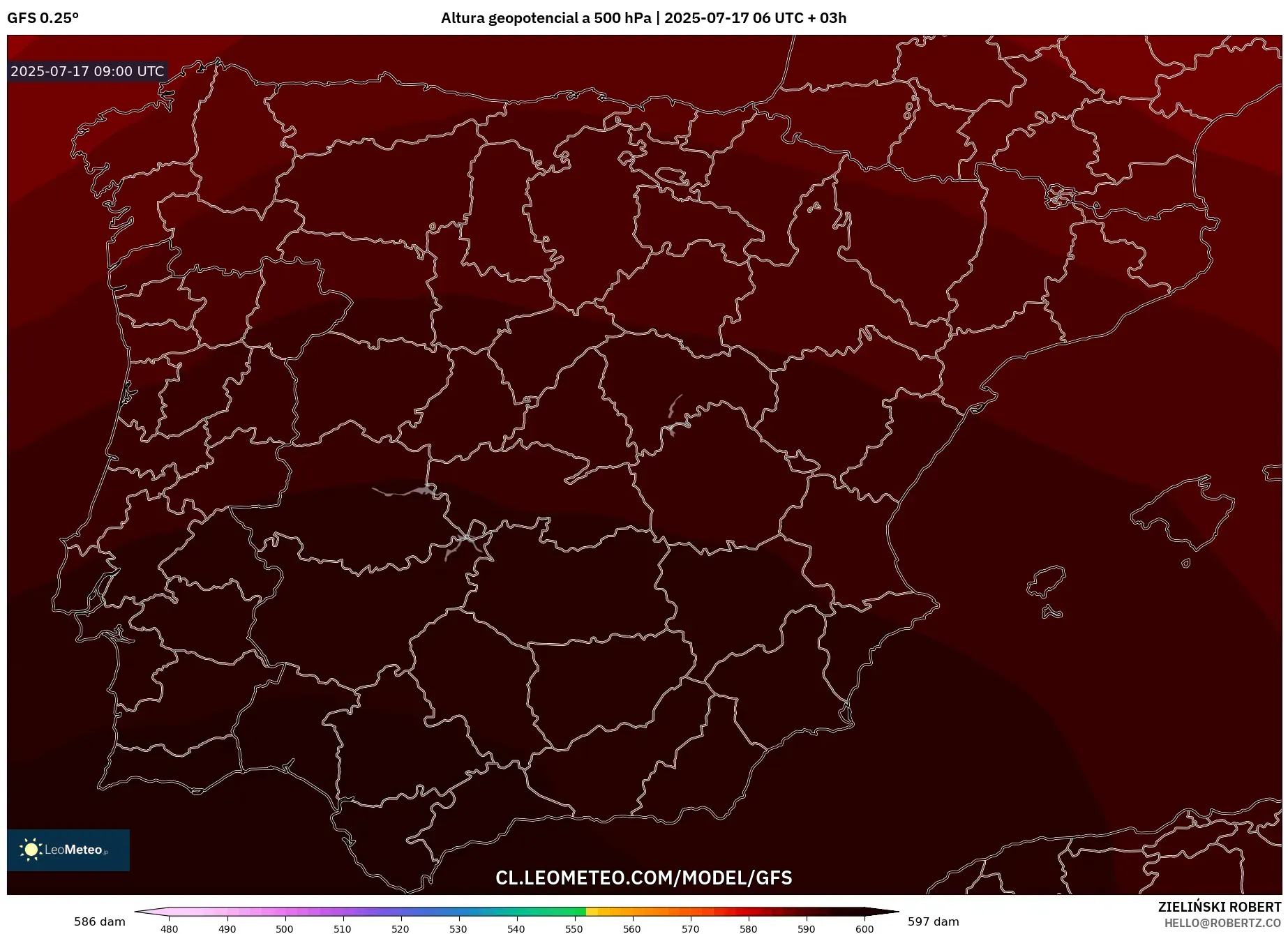 GFS model - España, Altura geopotencial a 500 hPa GFS model - España, Altura geopotencial a 500 hPa
