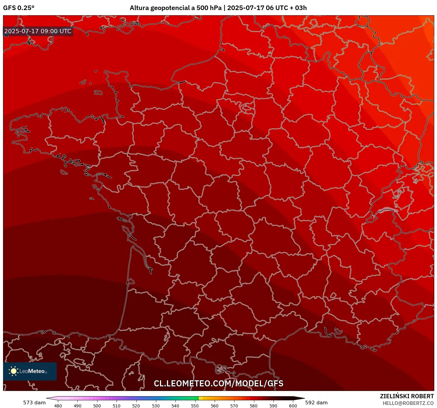 GFS model - Francia, Altura geopotencial a 500 hPa GFS model - Francia, Altura geopotencial a 500 hPa