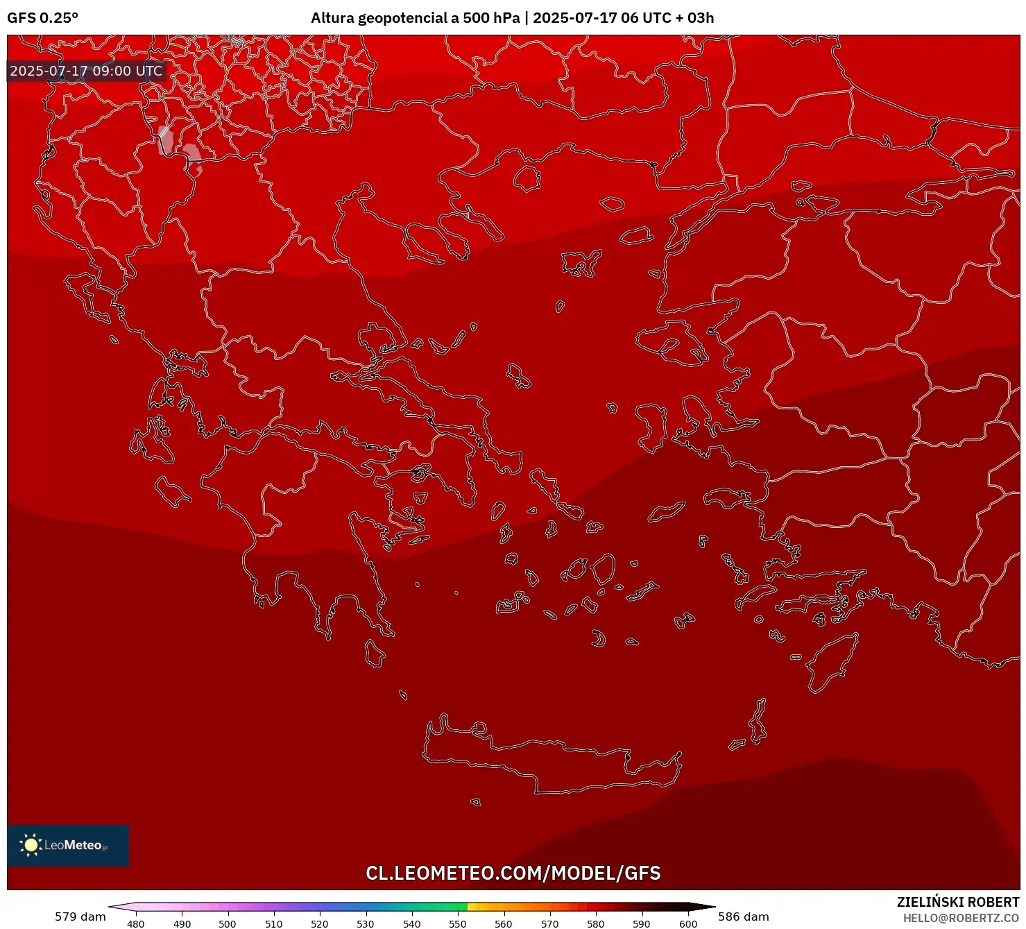 GFS model - Grecia, Altura geopotencial a 500 hPa GFS model - Grecia, Altura geopotencial a 500 hPa