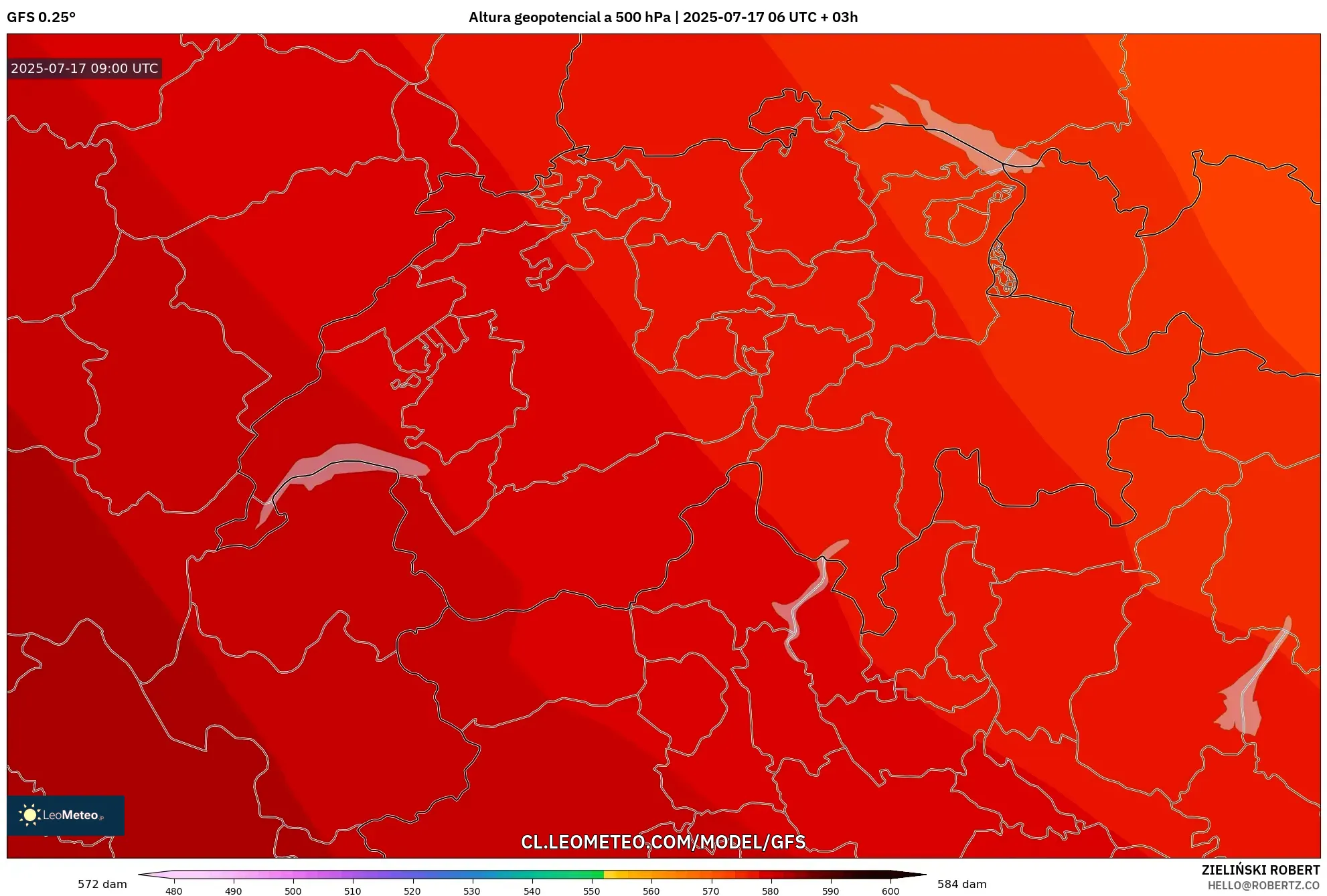 GFS model - Suiza, Altura geopotencial a 500 hPa GFS model - Suiza, Altura geopotencial a 500 hPa