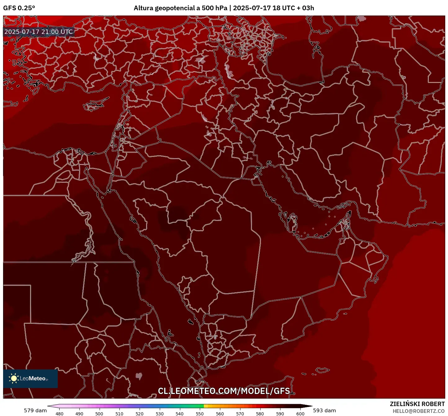 GFS model - Oriente Medio, Altura geopotencial a 500 hPa GFS model - Oriente Medio, Altura geopotencial a 500 hPa