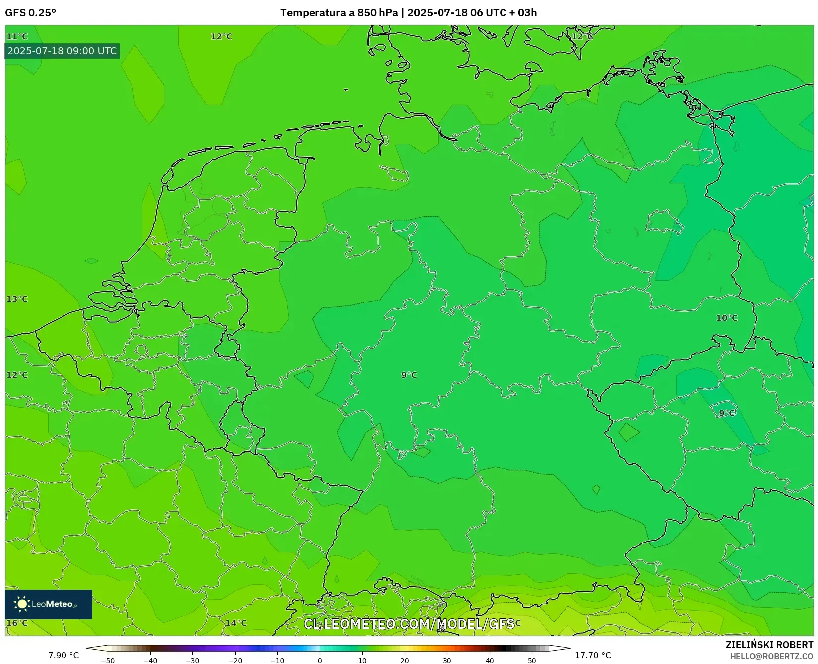 GFS model - Alemania, Temperatura a 850 hPa