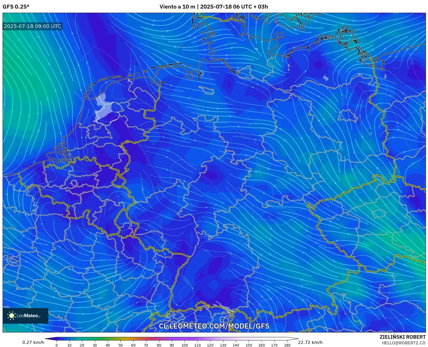 GFS model - Alemania, Viento a 10 m