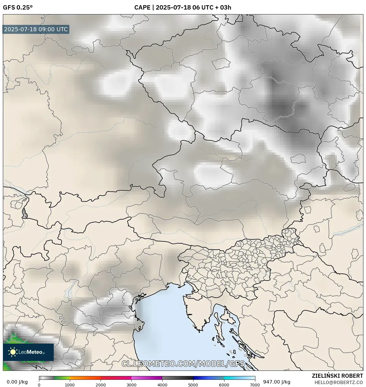 GFS model - Austria, CAPE GFS model - Austria, CAPE
