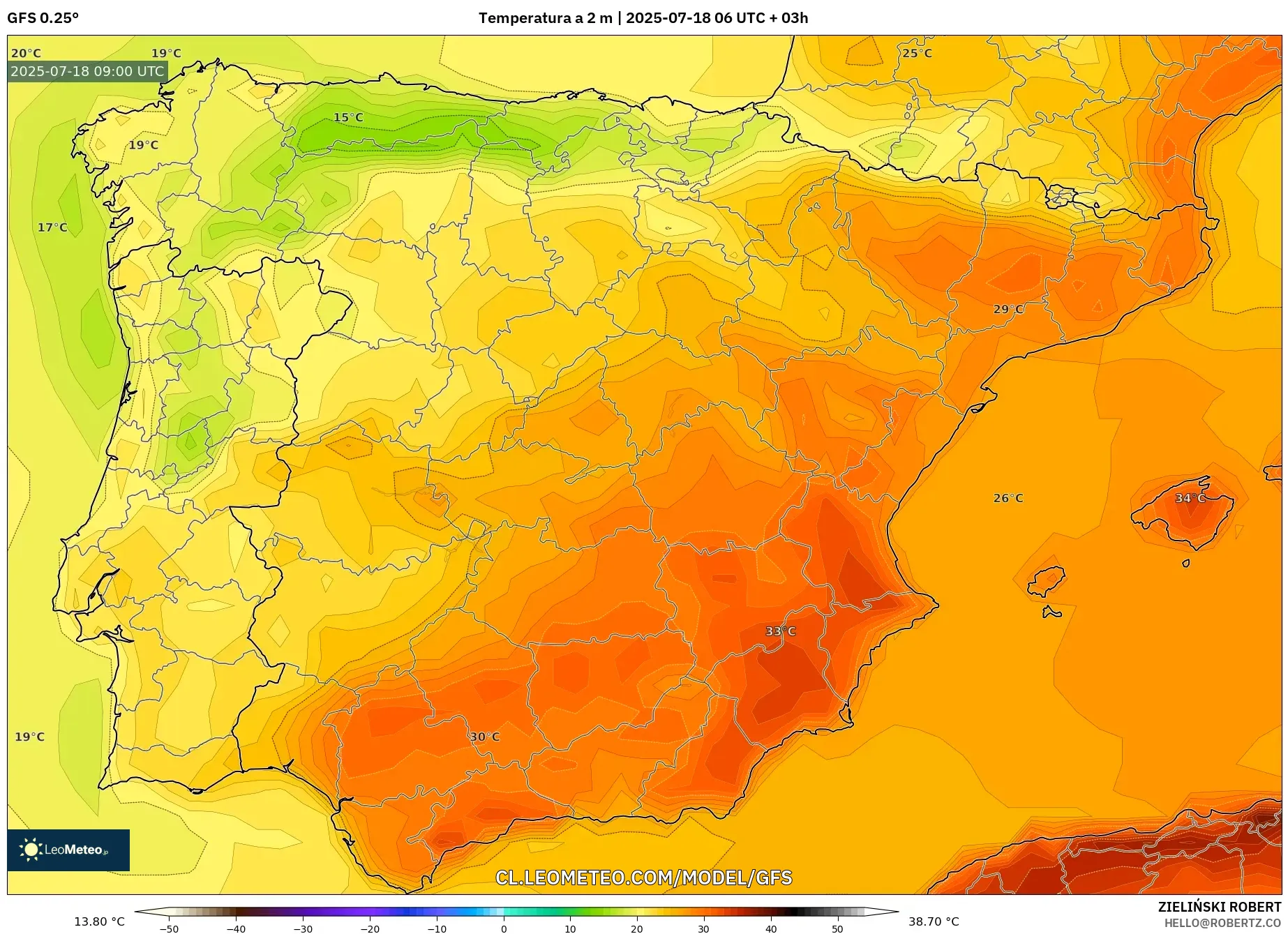 GFS model - España, Temperatura a 2 m