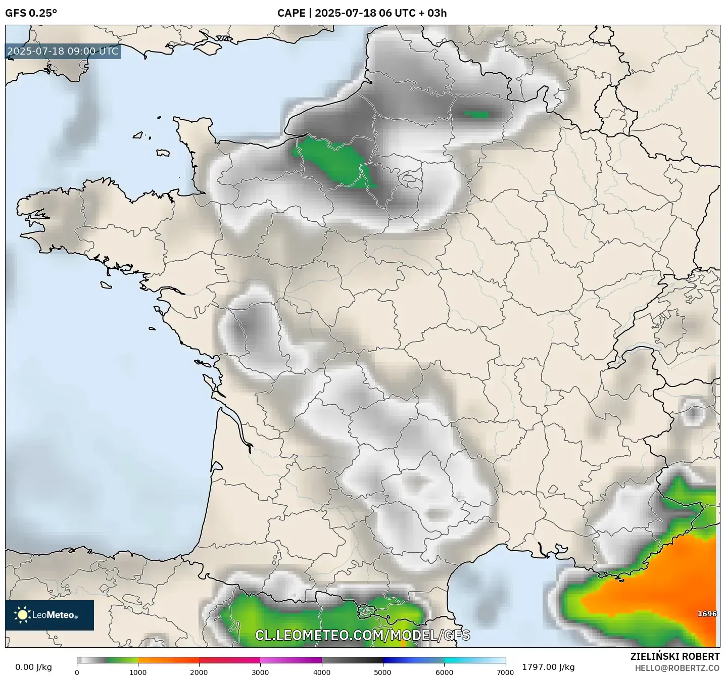 GFS model - Francia, CAPE